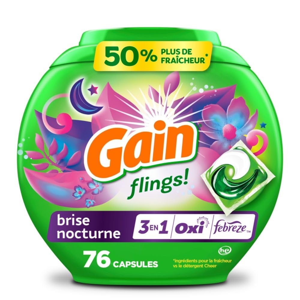 Gain Flings Laundry Detergent Pacs, 76 Count, Moonlight Breeze Scent, with Odor Defense 🍁 All In One Marketplace Canada