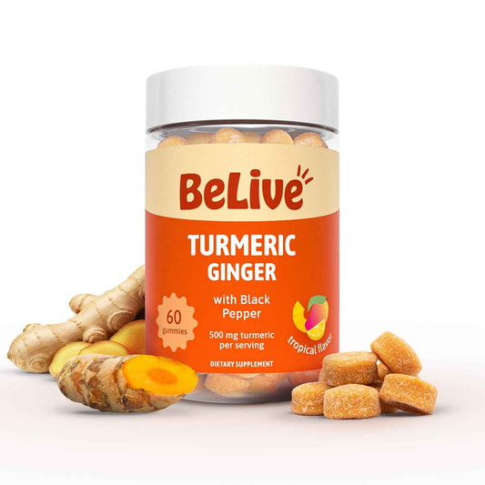 BeLive Turmeric Curcumin with Black Pepper & Ginger - 60 Gummies I Turmeric and Ginger Supplement for Immune Support, Healthy Skin, and Mobility - Tropical Flavor 🍁 All In One Marketplace Canada