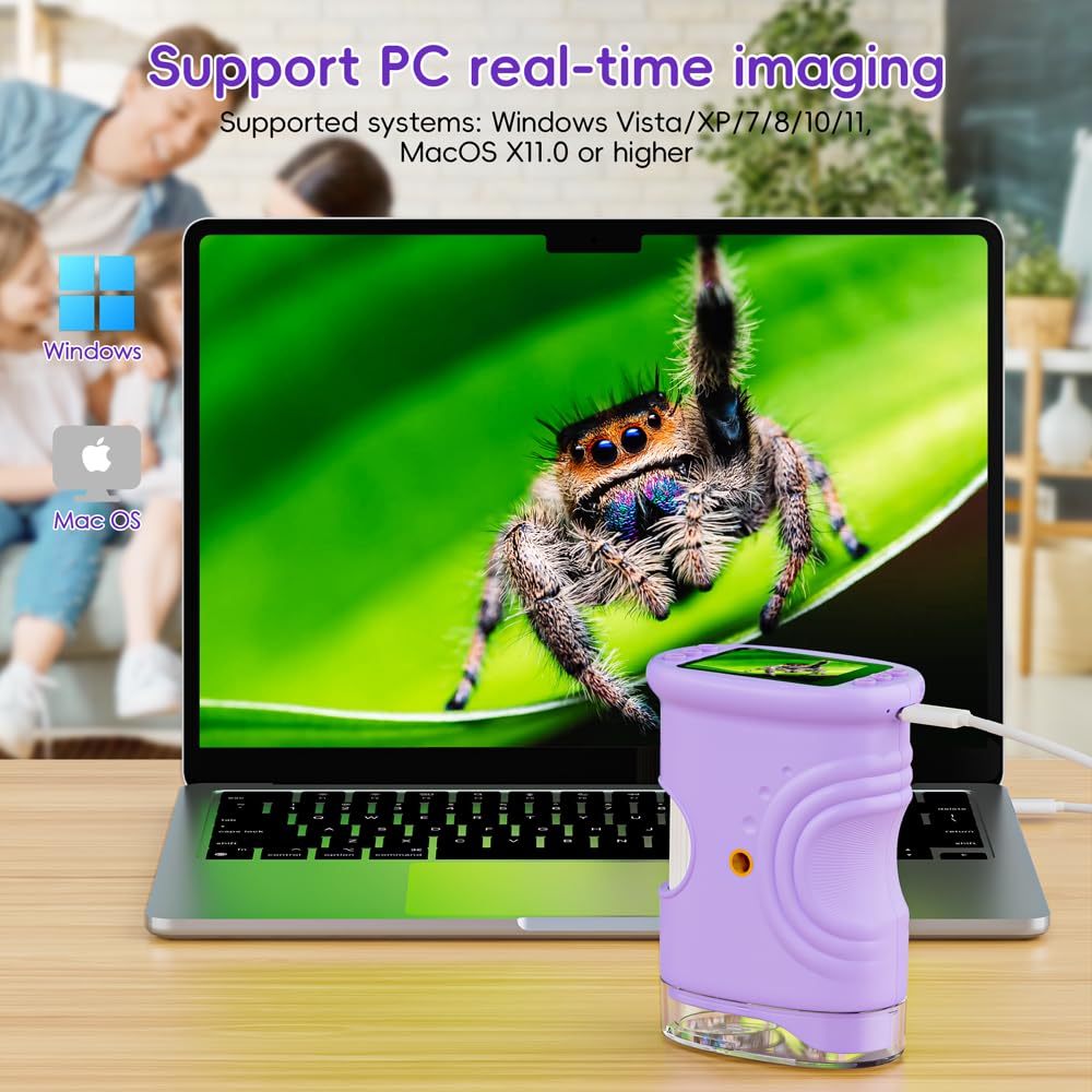 Temodu Kids Microscope 2.0" Screen 1000X Digital Microscope for Kids, Mini Pocket Handheld Microscopes for Children Birthday Festival Gift, Science Education Fun Toys for Boys Girls Ages 4-12 (Purple) 🍁 All In One Marketplace Canada
