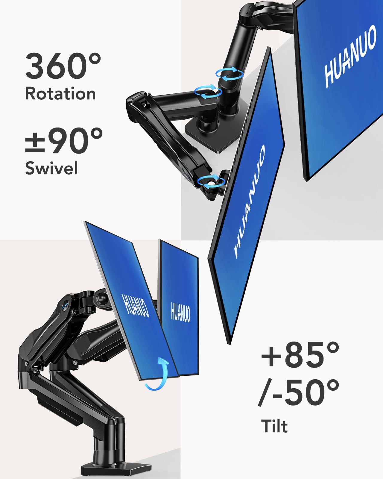 HUANUO Dual Monitor Stand for 13 to 32 Inches, Design Dual Monitor Mount, Fully Flexible Adjustable with Tilt, Swivel, Rotation, VESA 75/100, 19.8lbs per arm 🍁 All In One Marketplace Canada