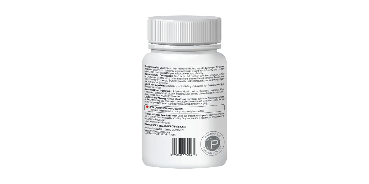 Pharmaris Ferofit - Ferrous Fumarate 300mg (100mg Elemental Iron), Prevents Anemia Due to Deficiency, Iron Supplements for Women & Men, 100 Tablets 🍁 All In One Marketplace Canada