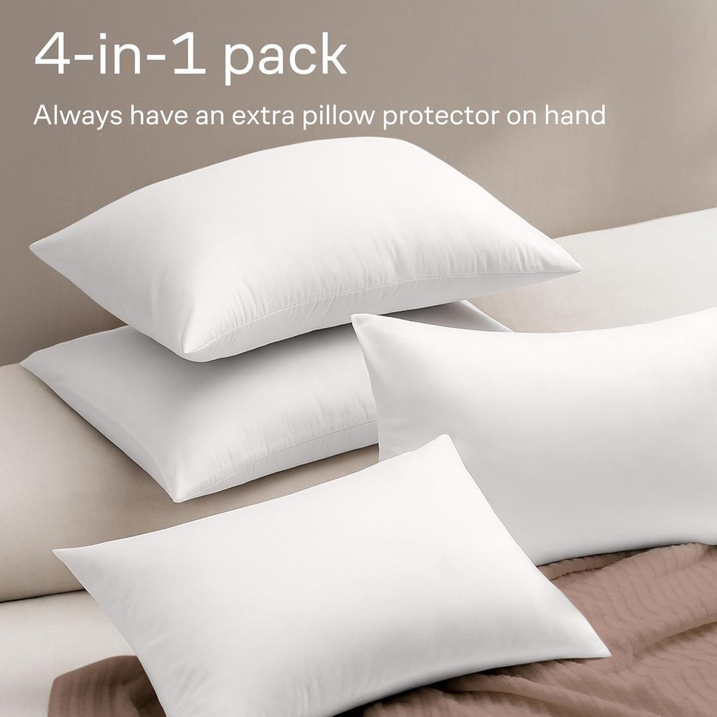 Niagara 4 Pack of Pillow Protectors with Zipper, Effective Dust Protection, Quiet, Stay in Place Pillow Covers, Breathable Case for Pillow Lifespan Extension, White (Standard) 🍁 All In One Marketplace Canada