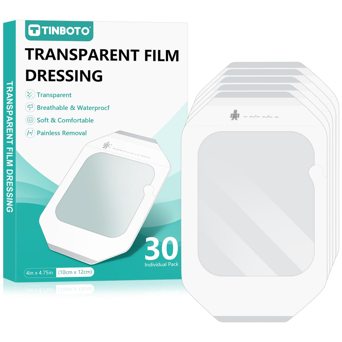 Transparent Film Dressing, 4" x 4.75" (30 Pack), Waterproof Clear Adhesive Bandages for Wound Care, IV Shield & Tattoo Aftercare 🍁 All In One Marketplace Canada