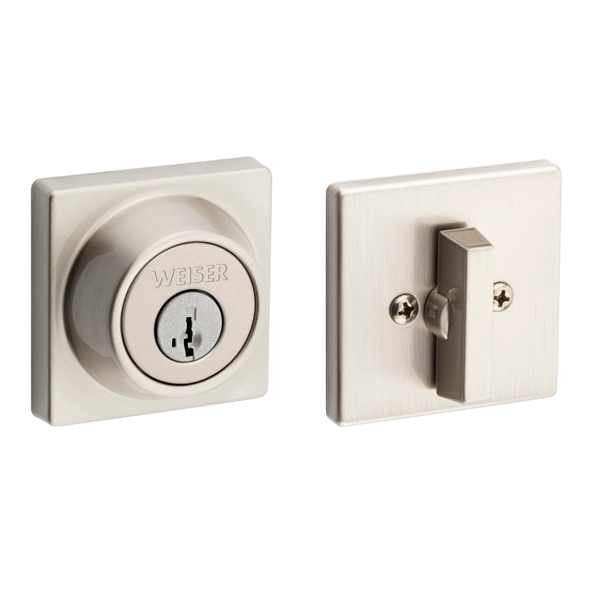Weiser Elements Satin Nickel Square Deadbolt Lock, ANSI/BHMA Grade 3 Certified Front Door Lock, Kick Proof, Bump Proof & Anti-theft Exterior Door Lock with Key, Traditional Door Locks for Entry Door 🍁 All In One Marketplace Canada