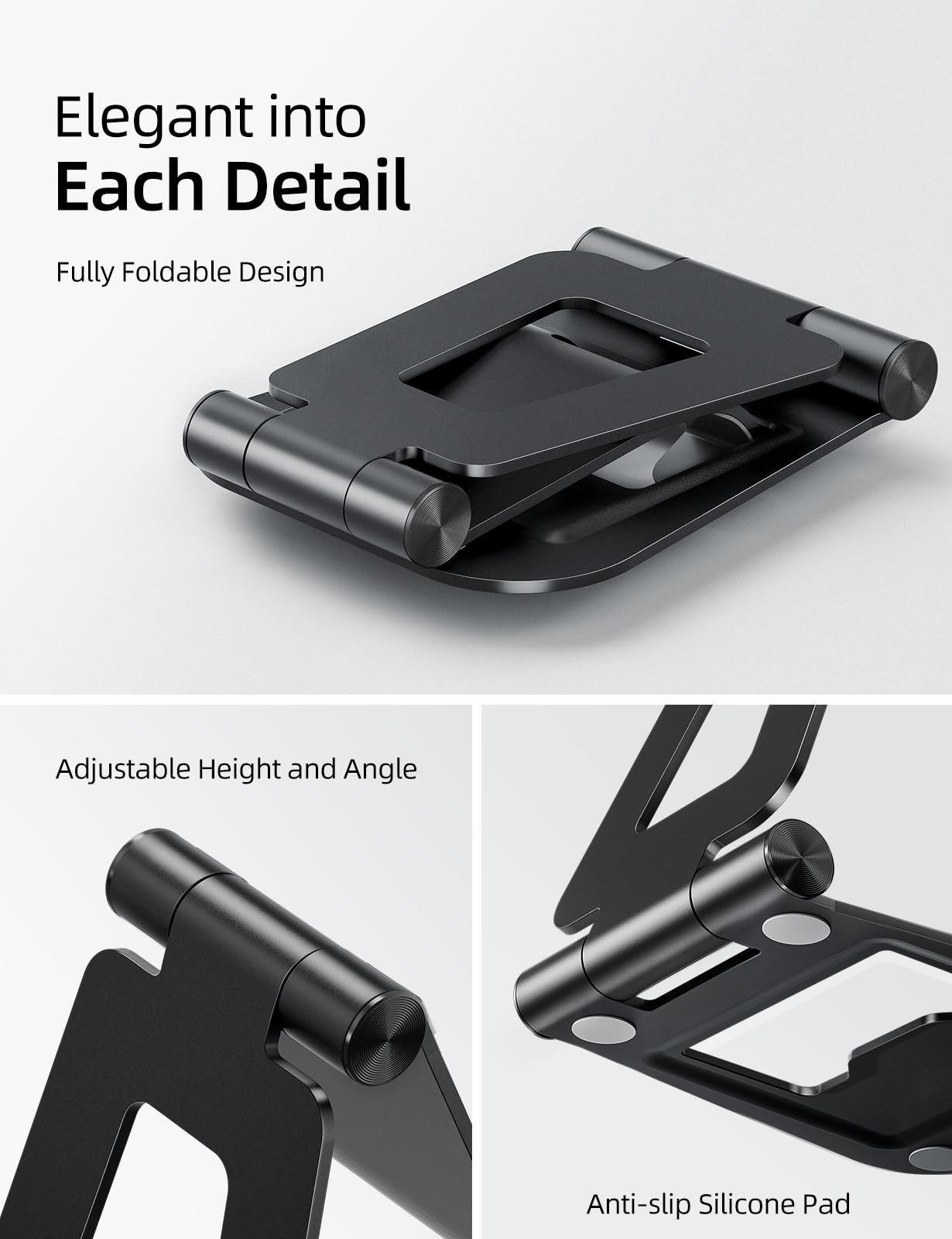 Nulaxy Aluminum Dual Foldable iPad Stand, Fully Adjustable Desktop Tablet Holder, iPad Accessories Office Compatible with 4-11" Mobile Devices Kindle, iPad Pro/Air/Mini, iPhone Pro/Max/Plus, Black 🍁 All In One Marketplace Canada