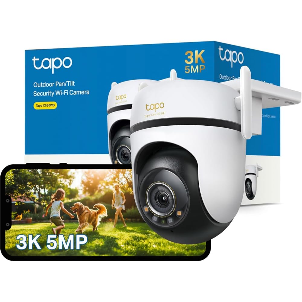 TP-Link Tapo 3K 5MP Pan/Tilt Outdoor Wired Security Wi-Fi Camera, 360° Visual Coverage, Starlight Full-Color Night Vision Up to 98ft, Person/Pet/Venicle Detection,Physical Privacy Mode (Tapo C530WS) 🍁 All In One Marketplace Canada