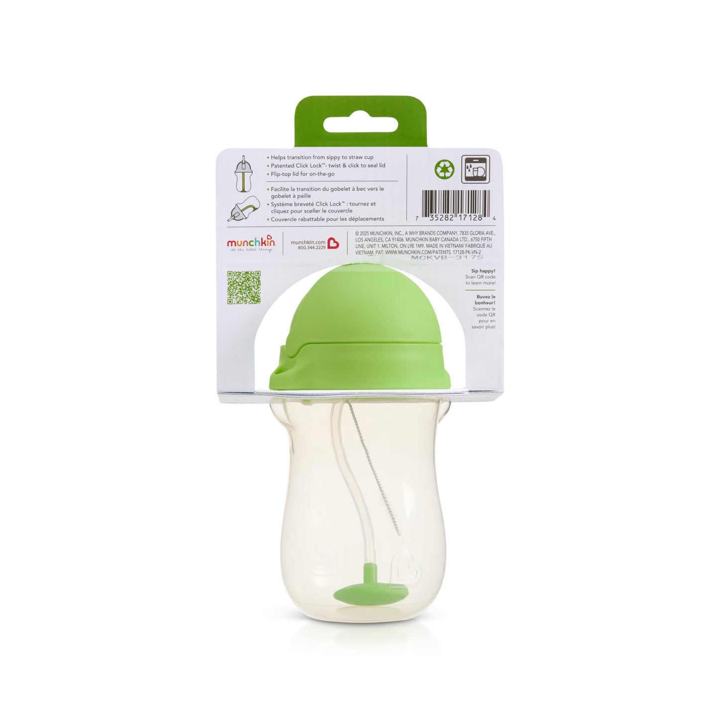 Munchkin Any Angle Sippy Cup for Toddlers, Weighted Straw Trainer Cup with Click Lock Lid, 10 Ounce, Green, 1 Pack 🍁 All In One Marketplace Canada