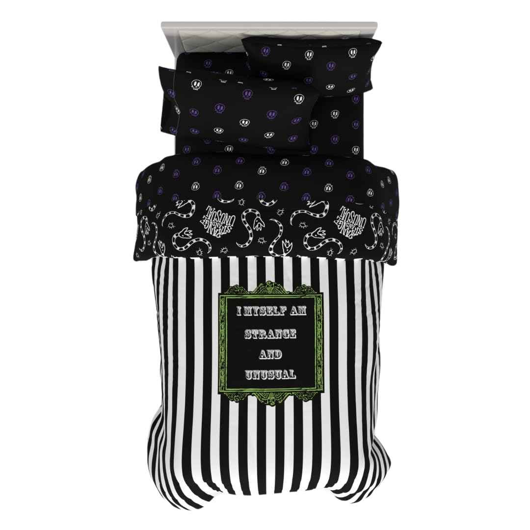 Franco Collectibles Beetlejuice Halloween Striped Bedding 4 Piece Super Soft Comforter and Sheet Set, Twin, (Officially Licensed Product)