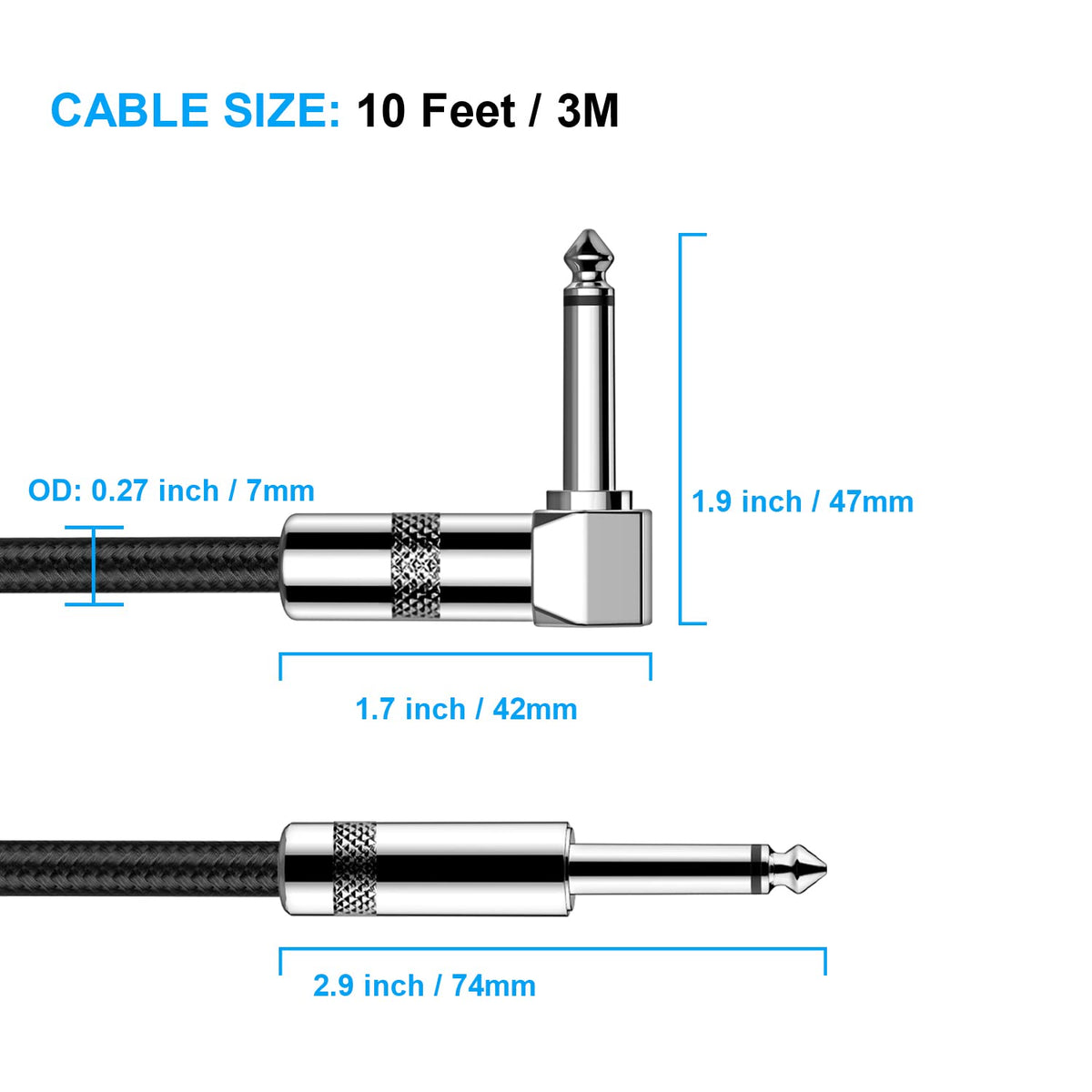 Guitar Cable 10ft New bee Electric Instrument Cable Bass AMP Cord for Electric Guitar, Bass Guitar, Electric Mandolin, Pro Audio (Right Angle to Straight, Black) 🍁 All In One Marketplace Canada