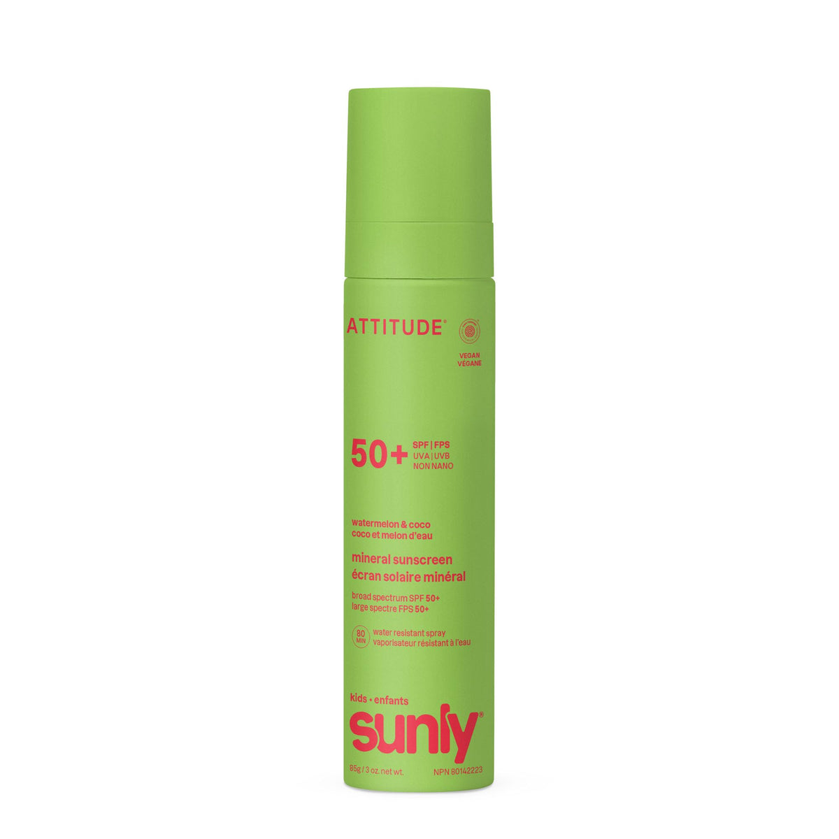 ATTITUDE Kids Mineral Sunscreen Lightweight Lotion SPF 50, Broad Spectrum Zinc Oxide, EWG Verified, Non-Nano, Water-Resistant 80 Minutes, Non-Greasy for Face & Body, Vegan, Watermelon & Coco Scent, 80 grams 🍁 All In One Marketplace Canada
