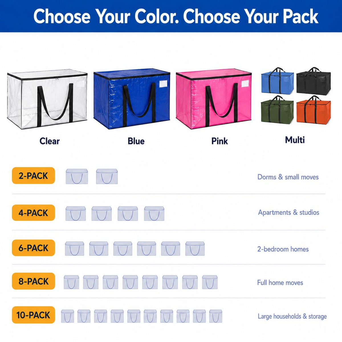 ClearSpace Heavy Duty Storage Bag - Large Moving Boxes with Backpack Straps, Zippers & Handles - Perfect for Traveling, Camping, Christmas Decorations, 4 Pack 🍁 All In One Marketplace Canada