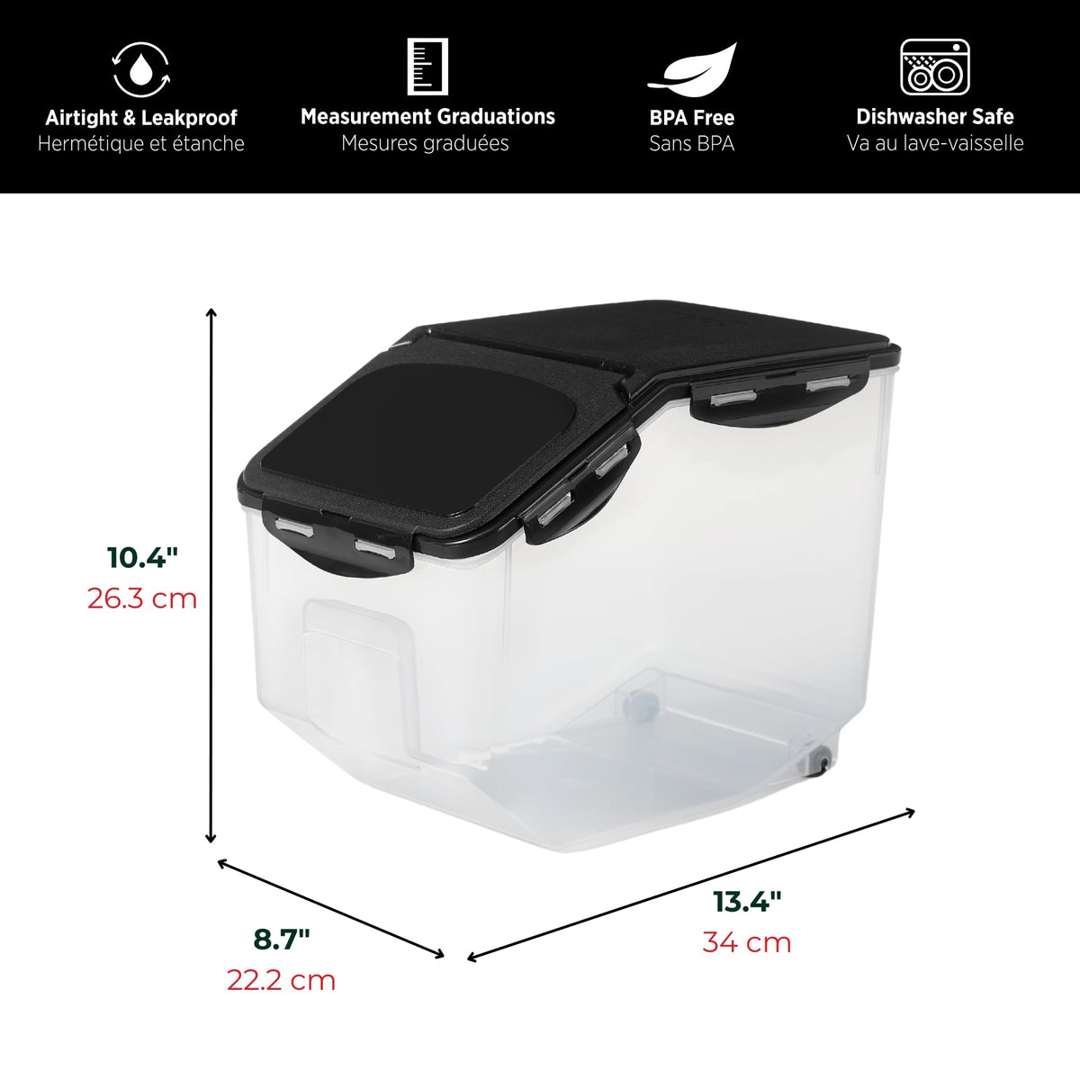 Starfrit LocknLock Pet Food Container with Wheels - 406oz/12L - Airtight - 4-Sided Locking Flip Top Lid 🍁 All In One Marketplace Canada