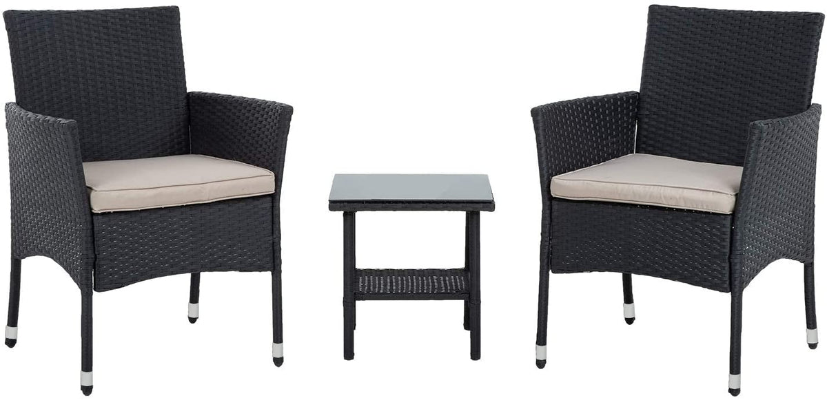 FDW Wicker Patio Furniture 3 Piece Furniture Patio Chairs Outdoor Rattan Conversation Bistro Set for Backyard Porch Poolside Lawn (Black) 🍁 All In One Marketplace Canada