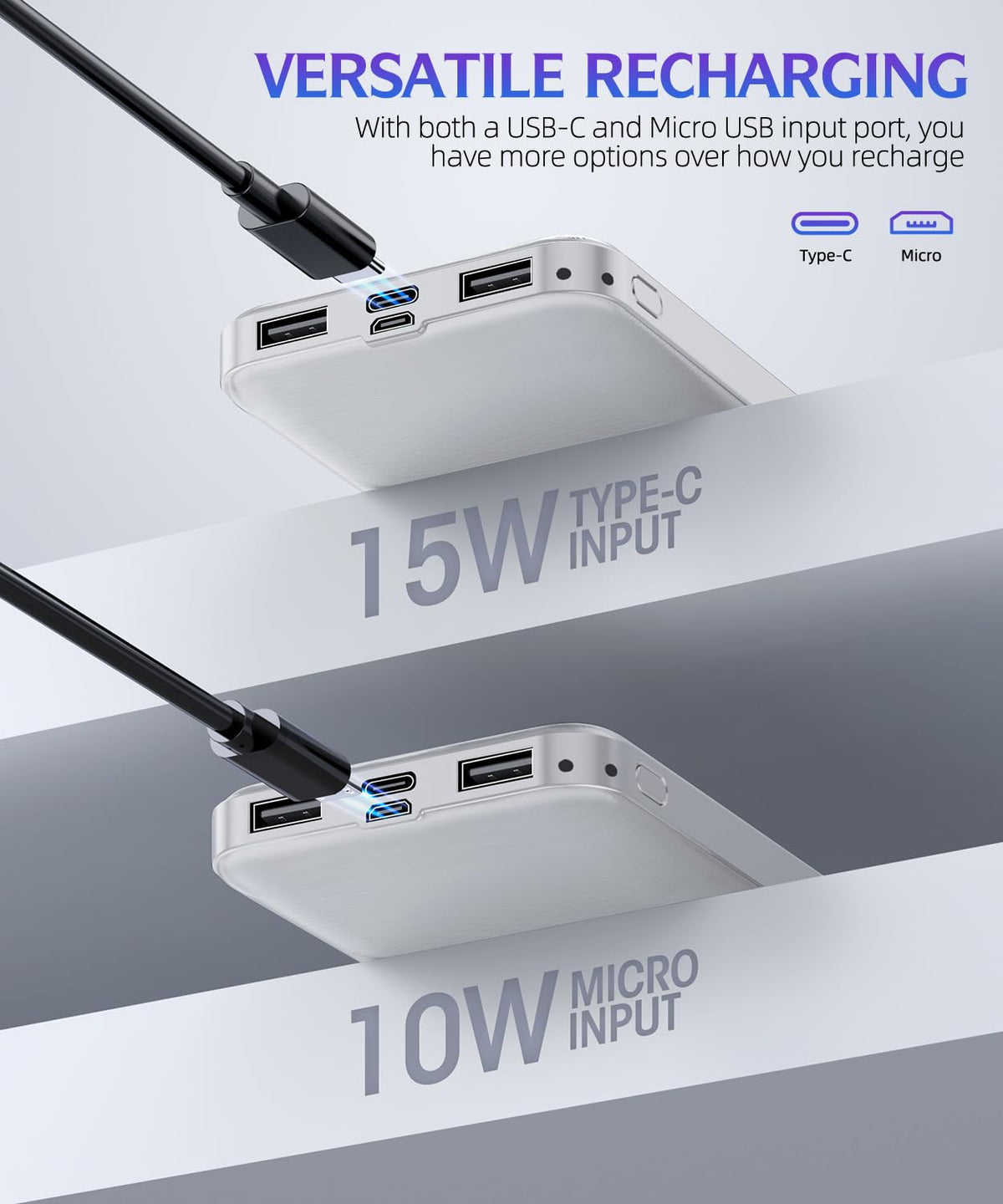 Portable-Charger-Power-Bank - 2 Pack 15000mAh Dual USB Power Bank Output 5V3.1A Fast Charger Portable Charger Compatible with Smartphones and All USB Devices (Deep Black and White) 🍁 All In One Marketplace Canada