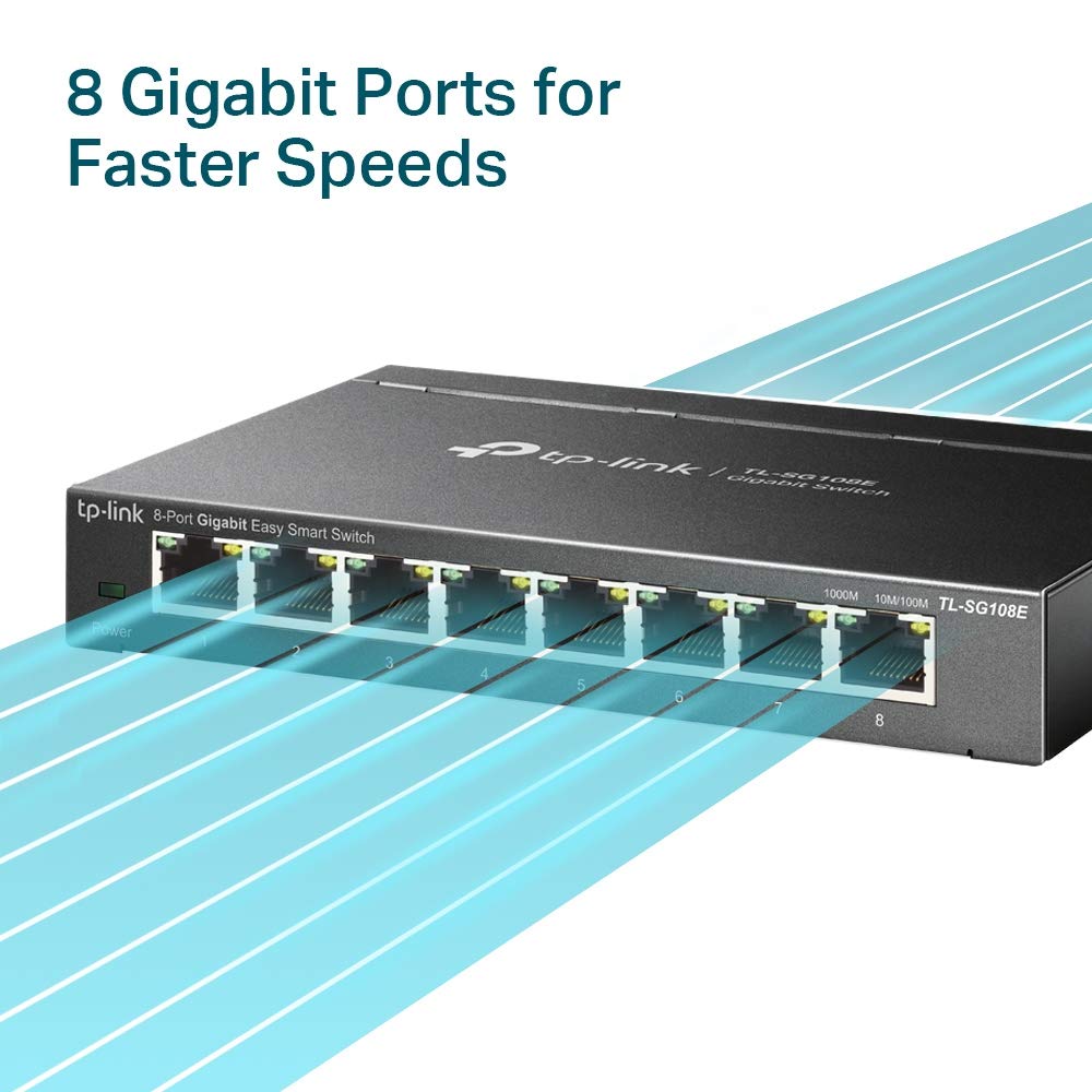 TP-Link 8 Port Gigabit Easy Smart Switch (TL-SG108E) – Managed, Plug & Play, Metal Housing, QoS, VLAN, IGMP, LAG, Desktop/Wall Mount, Limited Lifetime Protection 🍁 All In One Marketplace Canada