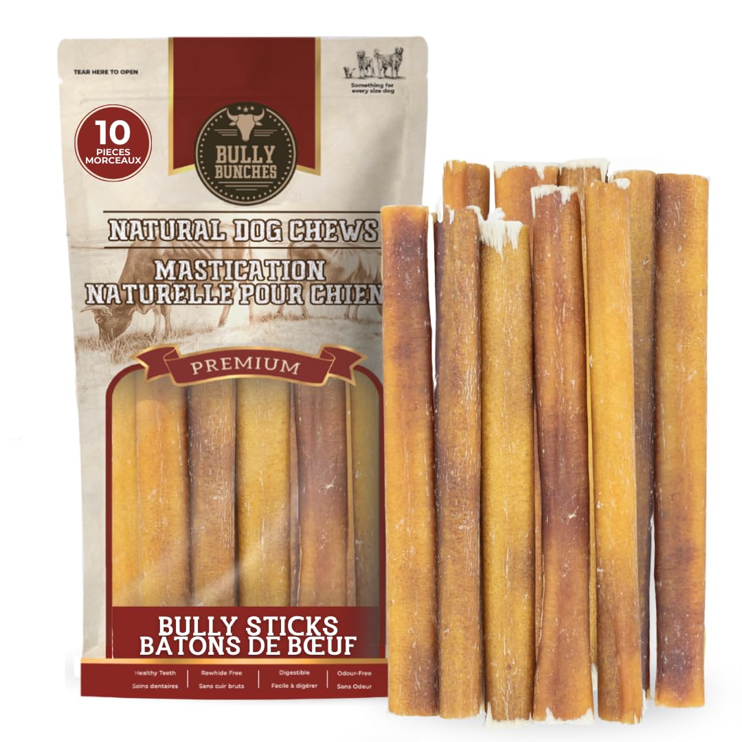 Bully Bunches Premium (6" Standard - 10 Pack) Odour-Free Bully Sticks - Small Dogs & Puppies - Consistently Sized, Long Lasting Chew Bones - All Natural & Single Ingredient, Beef Dog Treat, No Rawhide 🍁 All In One Marketplace Canada