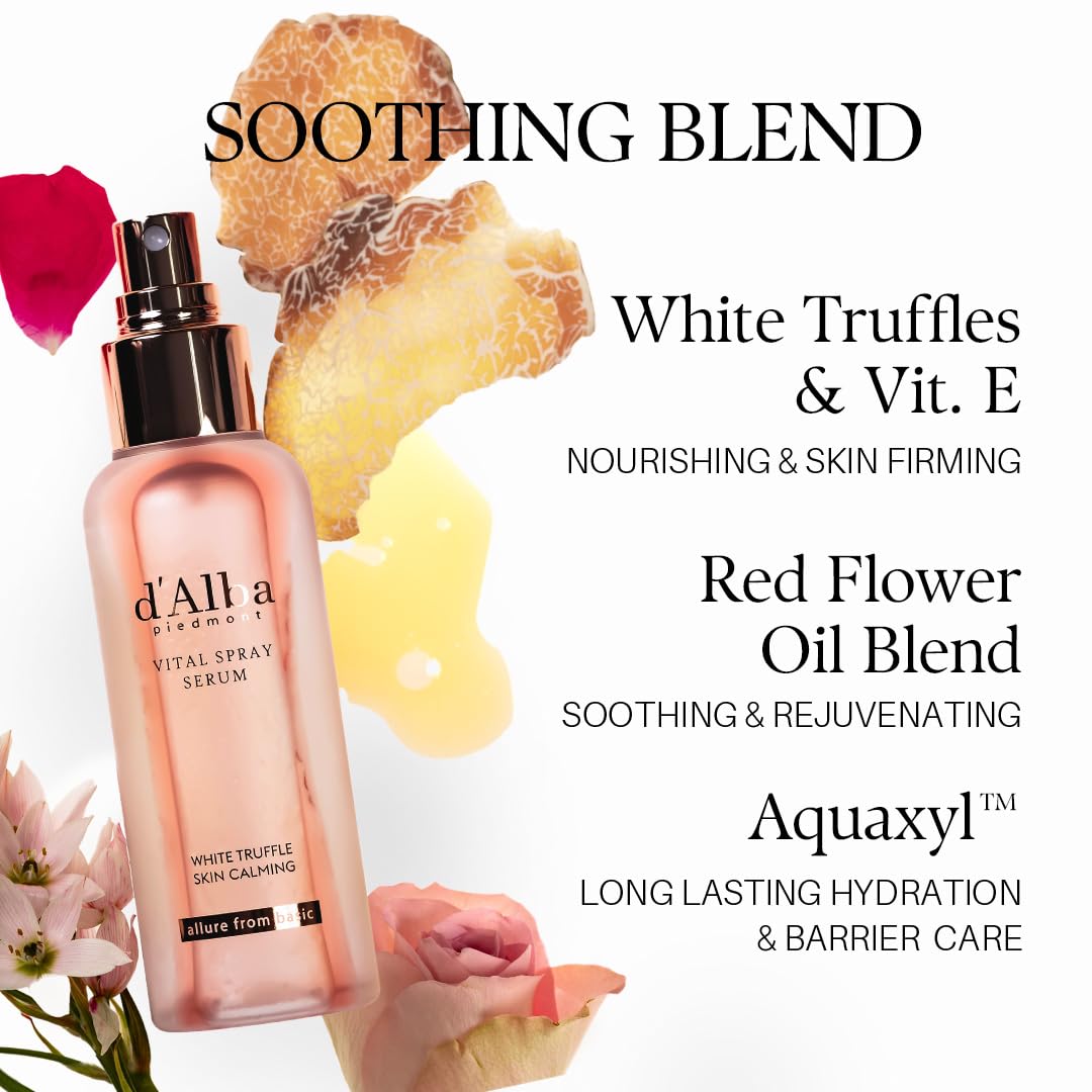 d'alba Piedmont Italian White Truffle Vital Spray Serum, Vegan Skincare, Calming and Hydrating Facial Mist with White Truffles for Red and Sensitive Skin, Glow Serum, Surfactant Free, All in One Care, Korean Skincare 🍁 All In One Marketplace Canada