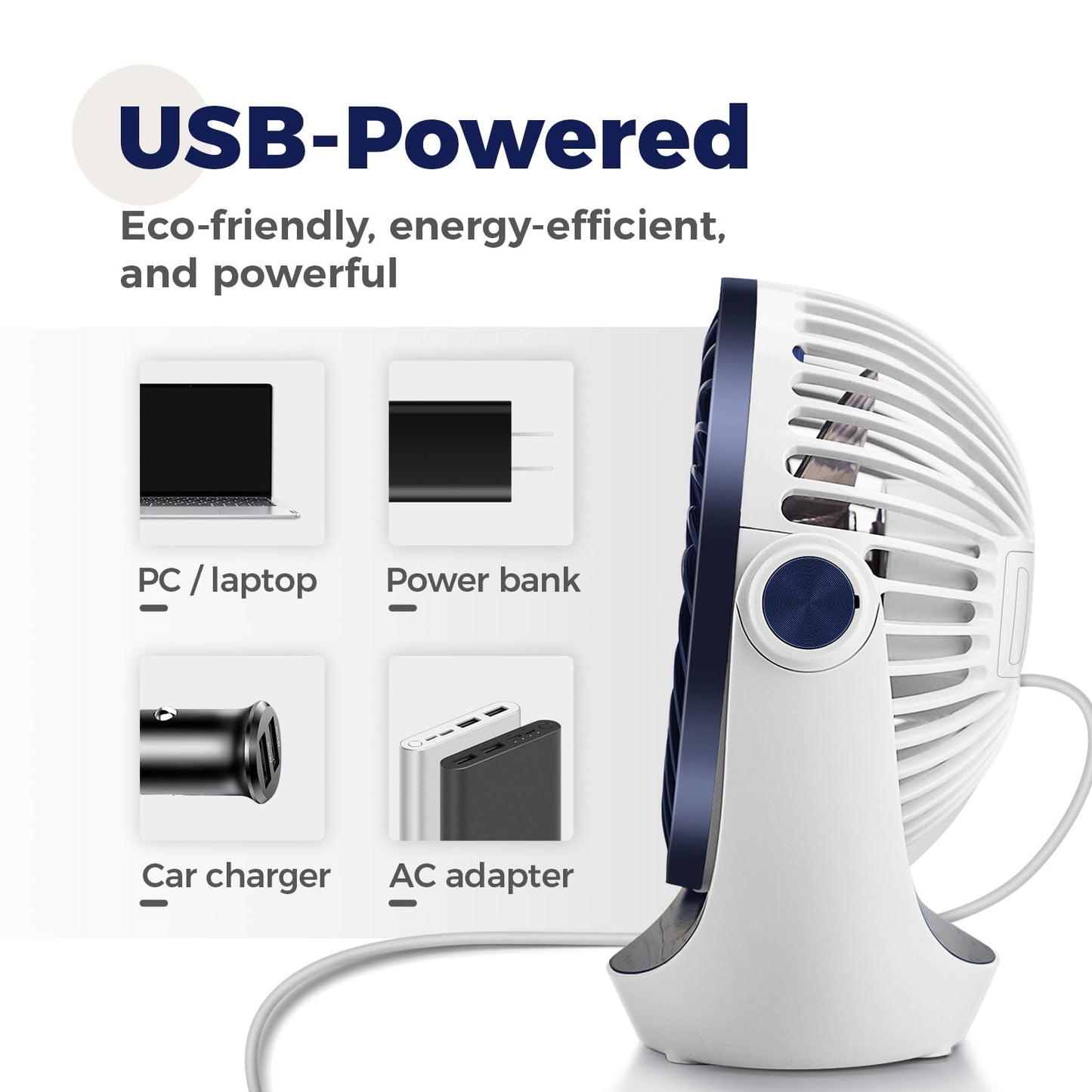 OCOOPA Small USB Desk Fan Table Fan 5'' with Strong Airflow & Quiet Operation, Portable Cooling Mini Fan 3 Speed, 360°Rotatable Head for Home Office Bedroom Desktop 🍁 All In One Marketplace Canada