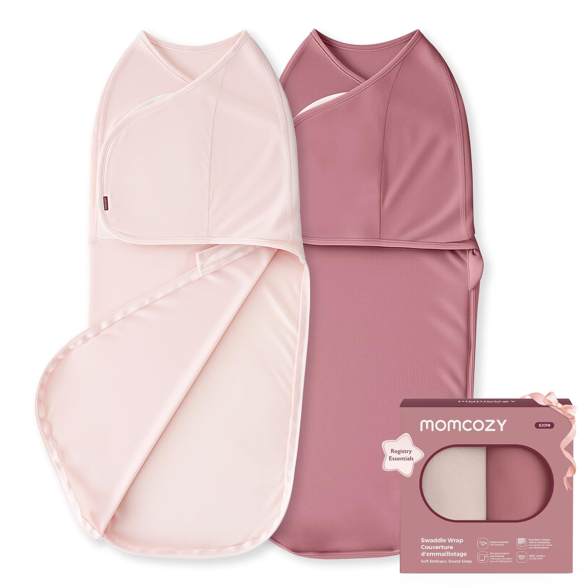 Momcozy Baby Swaddle, Quiet Fastener Swaddle Suitable for Infant 0-3 Months, New-Parent-Friendly Sleep Sack, Reduce Startle Reflex, Newborn Boys Girls Registry Essentials, 2-Pack, Bloom 🍁 All In One Marketplace Canada