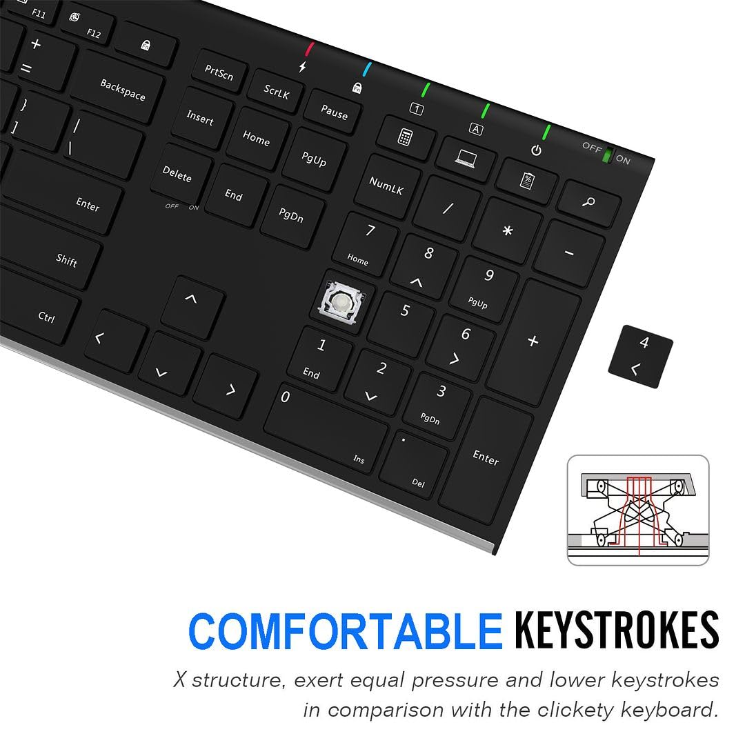 Arteck 2.4G Wireless Keyboard Stainless Steel Ultra Slim Full Size Keyboard with Numeric Keypad for Computer/Desktop/PC/Laptop/Surface/Smart TV and Windows 10/8/ 7 Built in Rechargeable Battery 🍁 All In One Marketplace Canada
