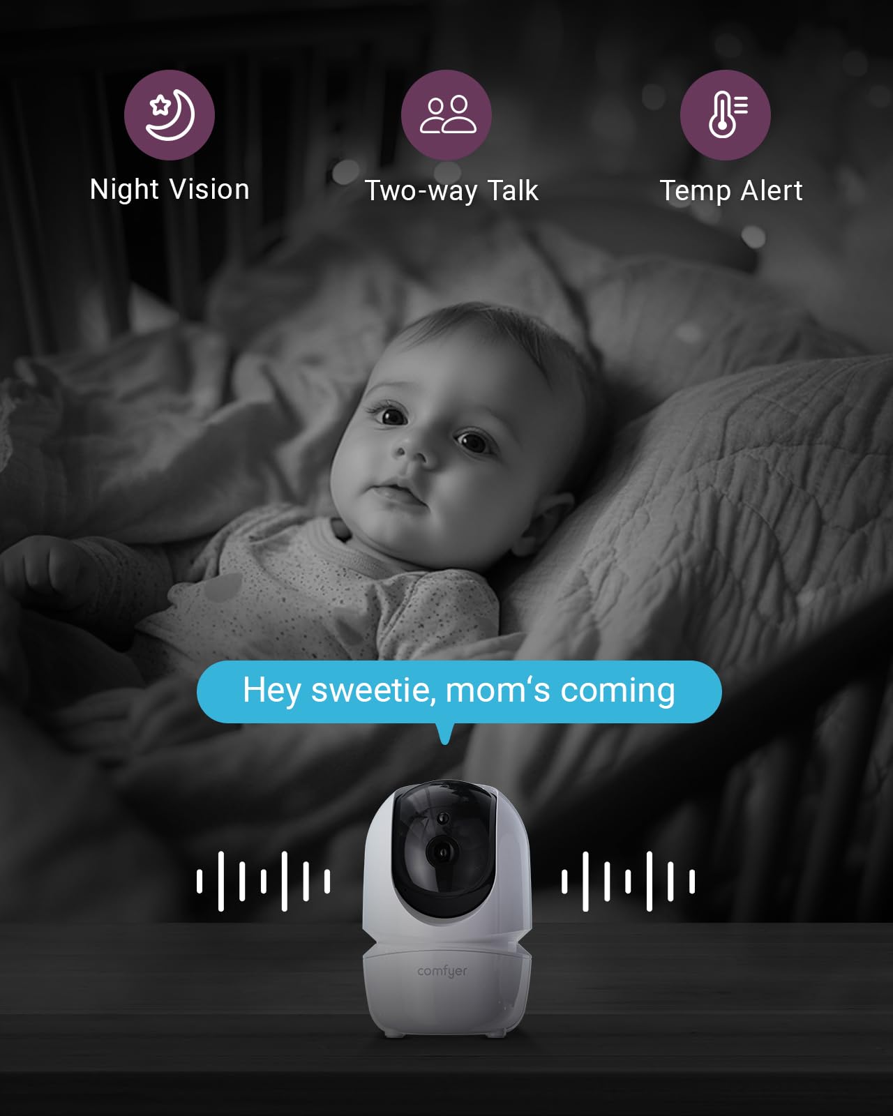 Comfyer BM01 7" HD Split-Screen Baby Monitor with 2 Cameras, Video Baby Monitor with Camera and Audio, Flexible Bracket, Non-WiFi, VOX Mode, 2 Way Audio, Remote PTZ, Auto Night Vision 🍁 All In One Marketplace Canada