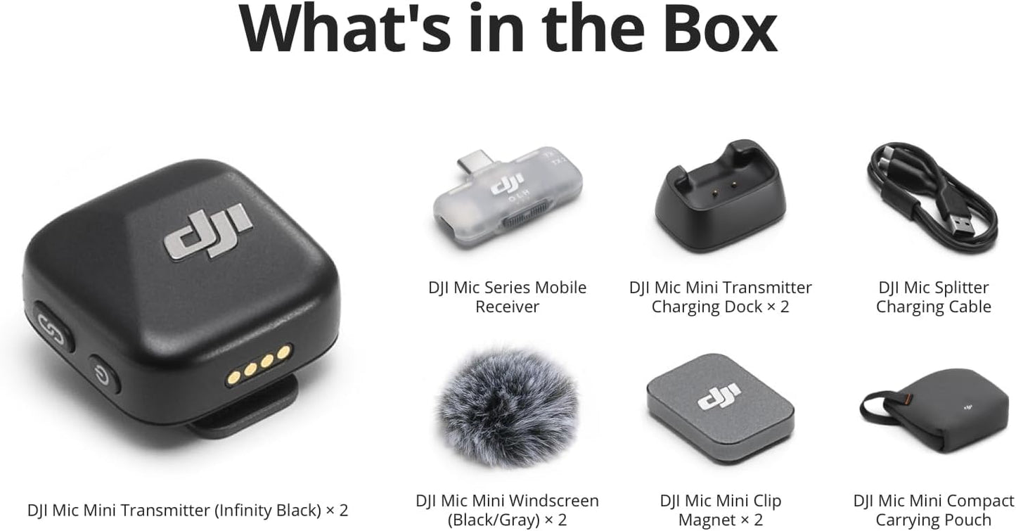 DJI Mic Mini (2 TX + 1 Mobile RX), Wireless Microphone for iPhone/Android, Plug and Play, Compact & Lightweight, Cross-Model Pairing, Premium Audio, Stable Transmission, Noise Cancelling 🍁 All In One Marketplace Canada