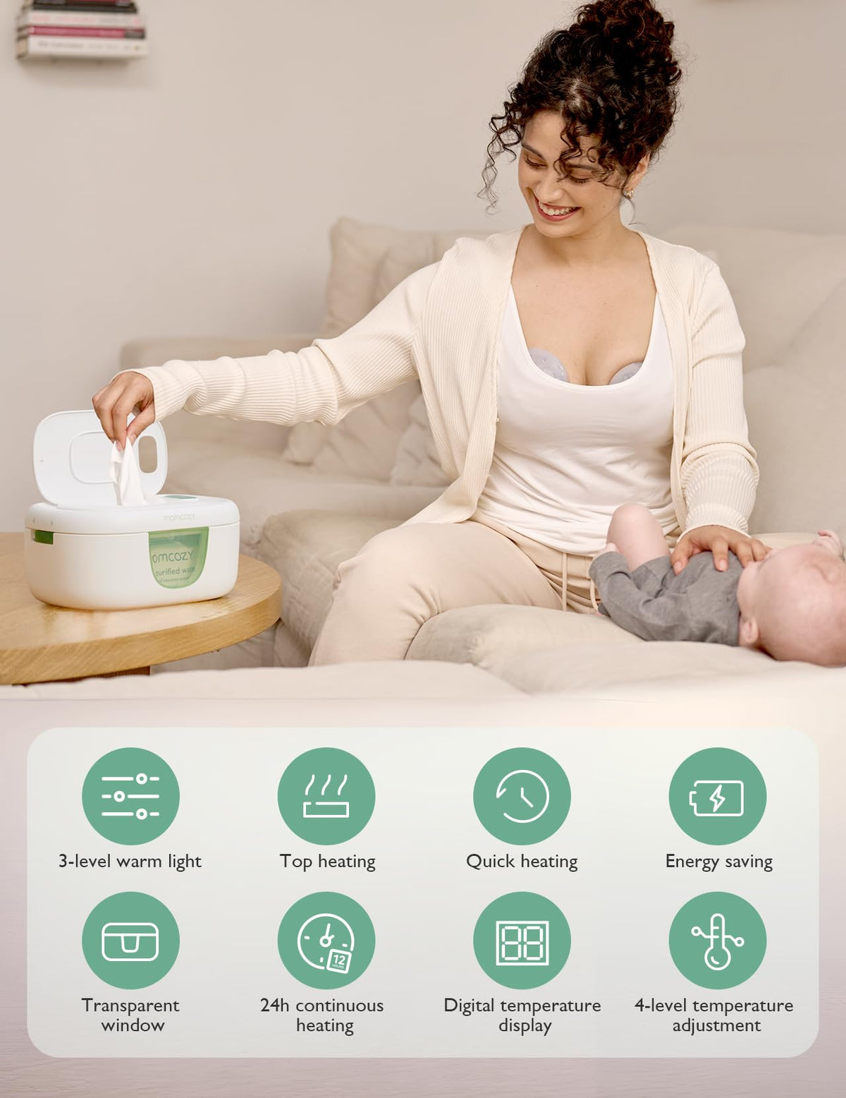 Momcozy Baby Wipe Warmer, Innovative Spring Design, Large Capacity Wipes Dispenser, Fast and Even Heating, 4 Modes of Temperature Heating Control, Diaper Wipe Warmer with Night Light 🍁 All In One Marketplace Canada