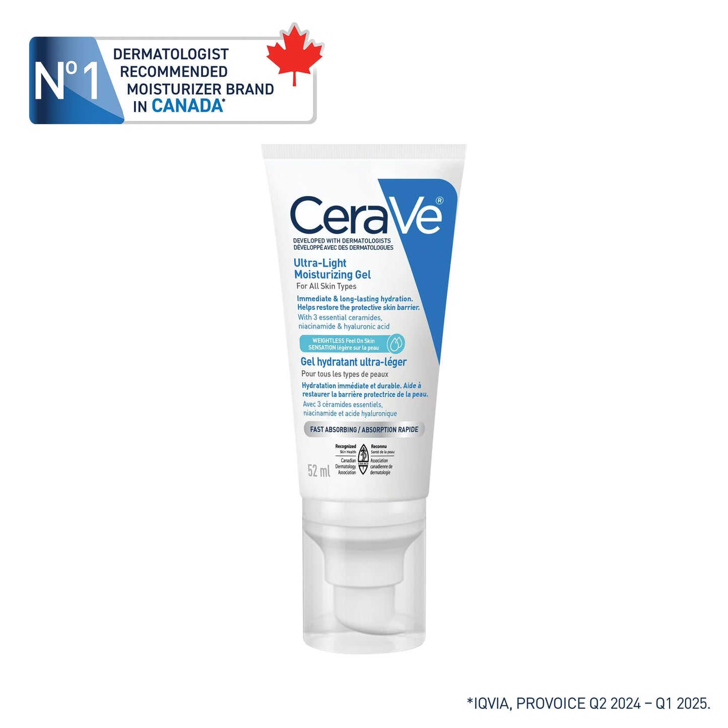 CeraVe Ultra-Light Moisturizing Gel Cream, Lightweight Face Moisturizer with Ceramides, Niacinamide & Hyaluronic Acid. Oil Free, Fast Absorbing and Fragrance-Free, Dermatologist Recommended, 52 mL 🍁 All In One Marketplace Canada
