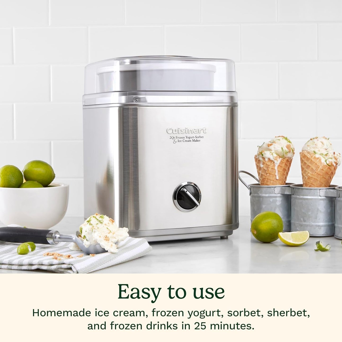 Cuisinart Pure Indulgence Frozen Yogurt-Ice Cream & Sorbet Maker, 2-Qt Capacity, Silver (ICE-30WNC) 🍁 All In One Marketplace Canada