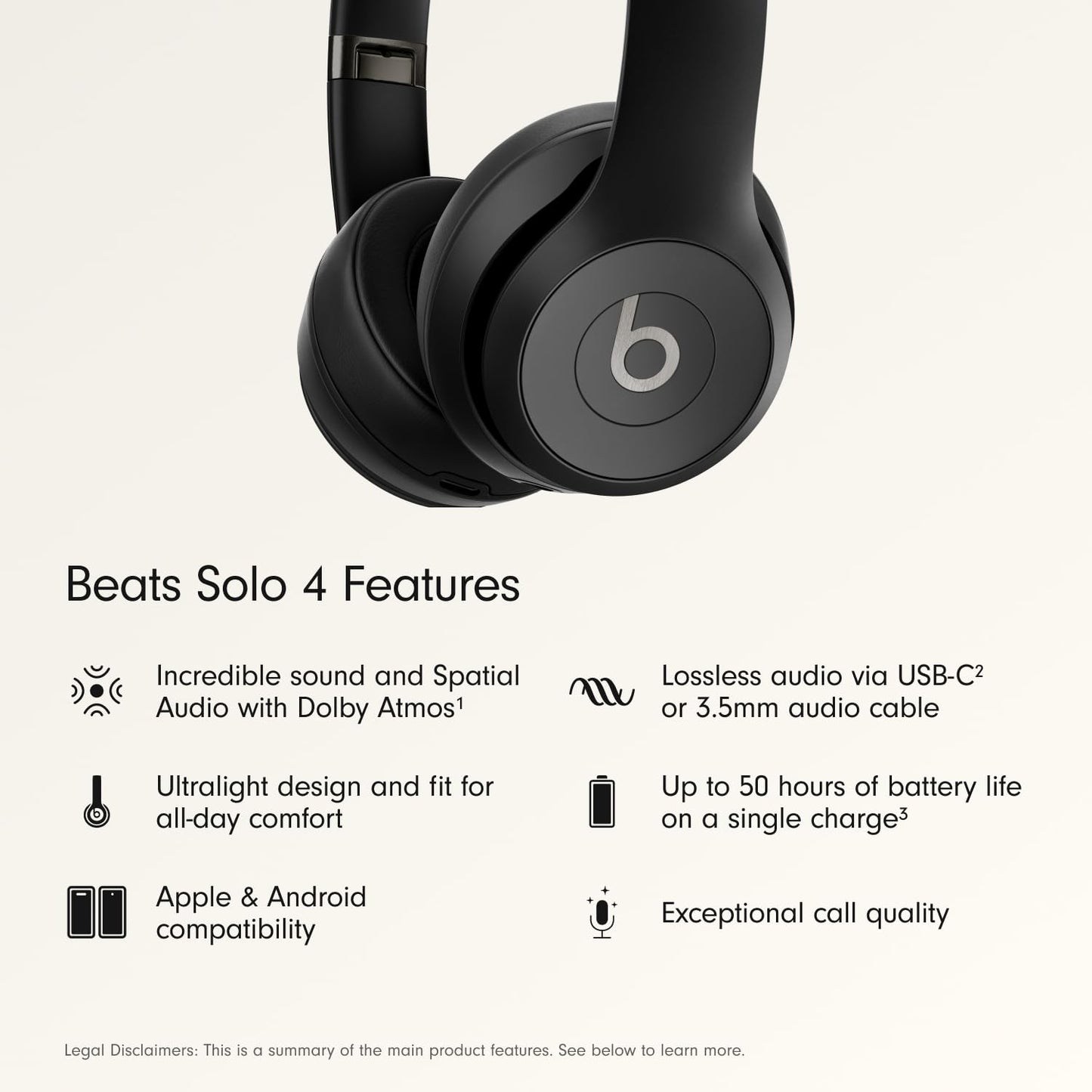 Beats Solo 4 - Wireless Bluetooth On-Ear Headphones, Apple & Android Compatible, Up to 50 Hours of Battery Life - Matte Black 🍁 All In One Marketplace Canada