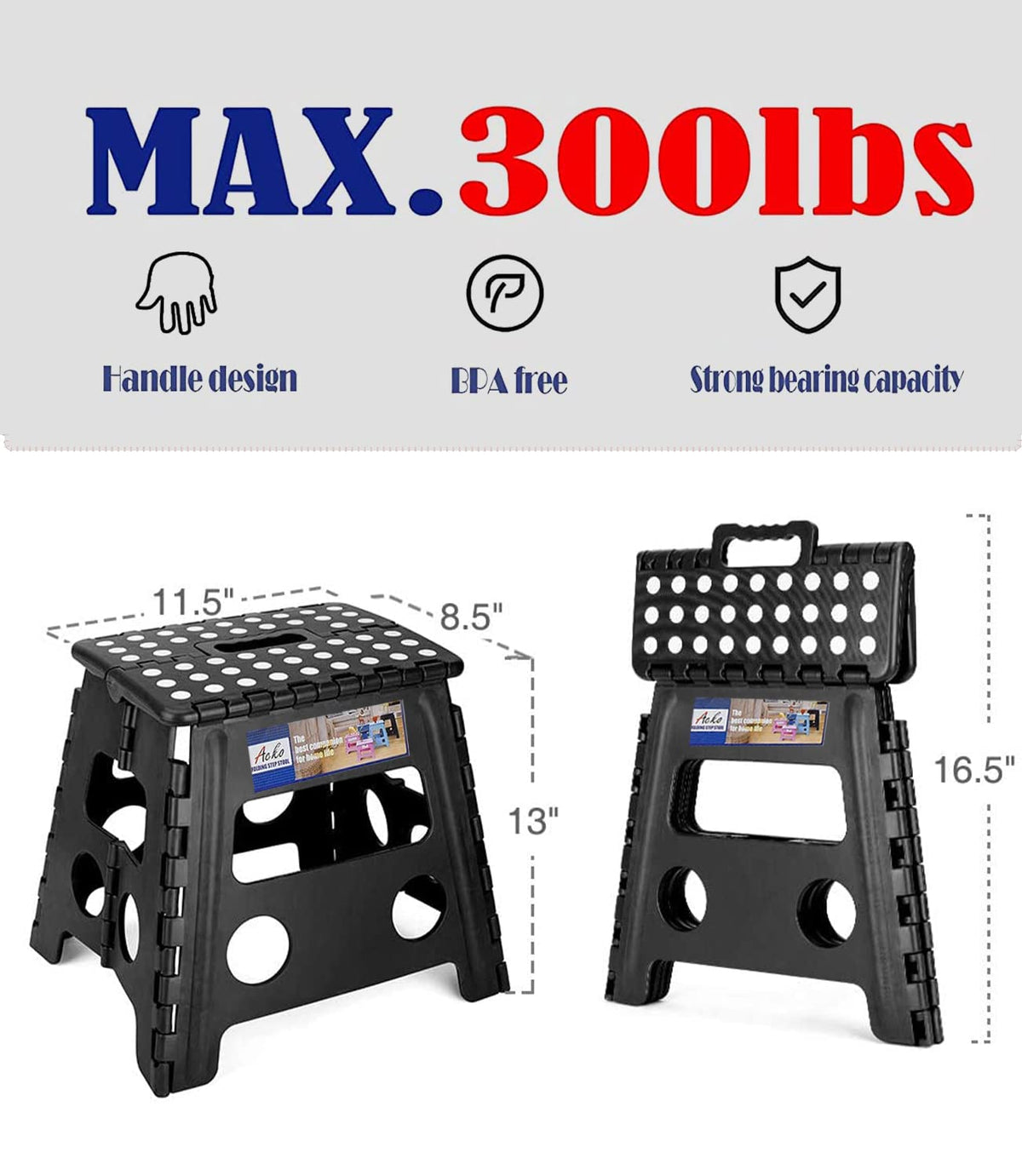 Acko Folding Step Stool 13 inch Heavy Duty Plastic Foldable Step Stool for Adults and Kids, Premium Black Step Stool Toddler, Small Collapsible Fold Up Stepping Stool Kitchen Bathroom Step Stool 🍁 All In One Marketplace Canada
