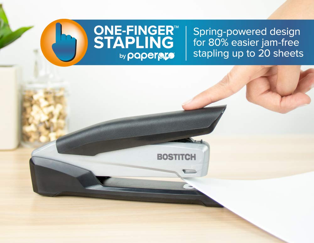 Bostitch Office Executive 3 in 1 Stapler, Includes 210 Staples and Integrated Staple Remover, One Finger Stapling, No Effort, 20 Sheet Capacity, Spring Powered Stapler, Black/Gray (INP20) 🍁 All In One Marketplace Canada