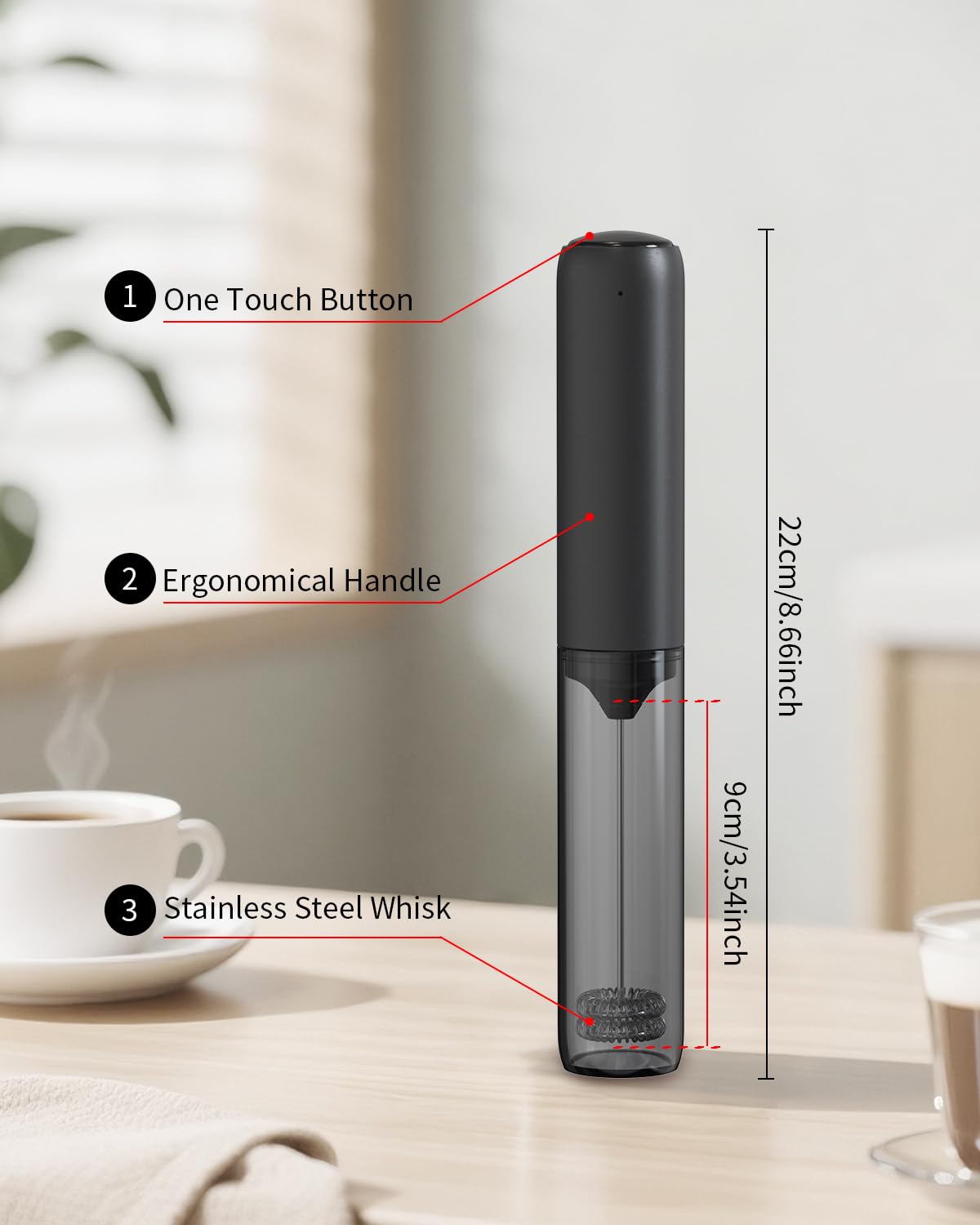 CIRCLE JOY Electric Milk Frother Handheld, Rechargeable Coffee Frother with Dual Spring Whisk, Portable Hand Frother Wand Drink Mixer for Coffee, Hot Chocolate, Cappuccino, Frappe, Matcha, Black 🍁 All In One Marketplace Canada