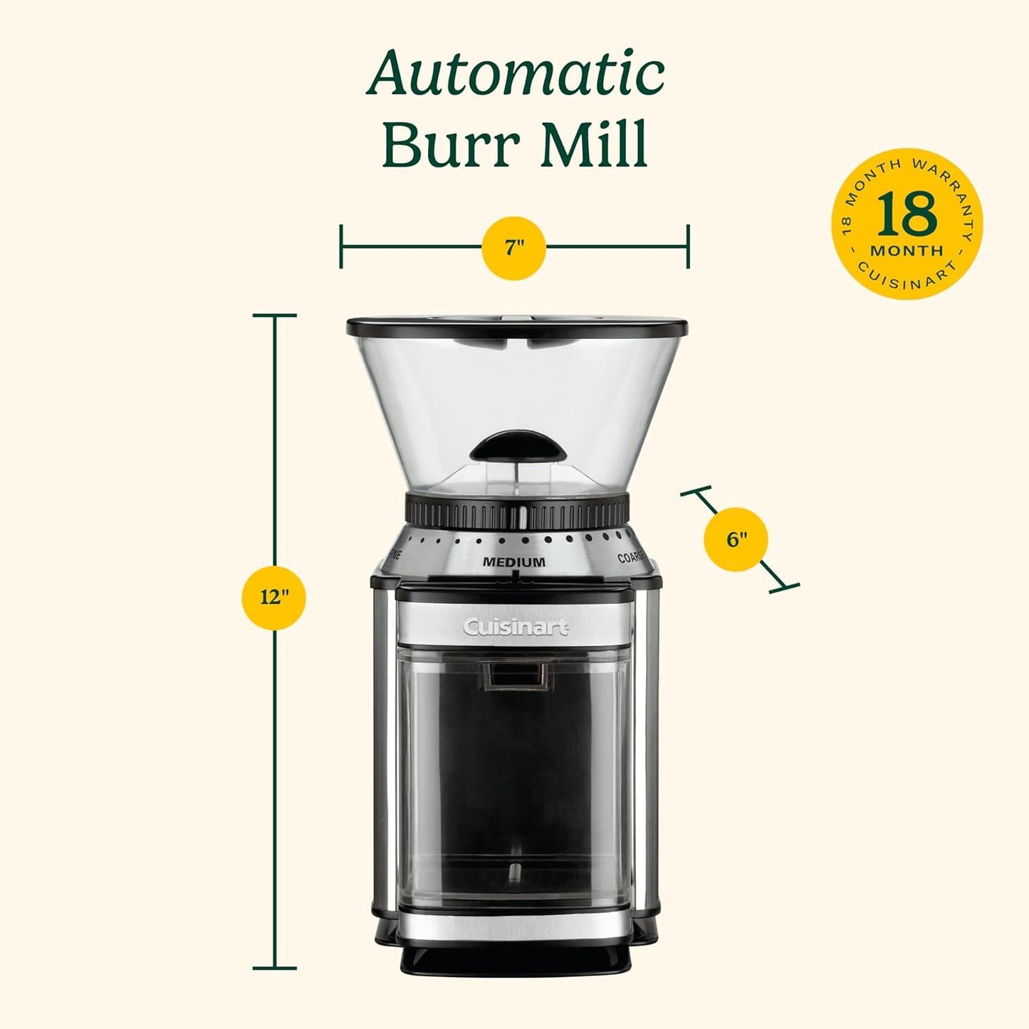 Cuisinart Electric Coffee Grinder, One-Touch Automatic Burr Coffee Grinder with 18-Position Grind Selector, Cup Size Selector for 4 – 18 Cups (DBM-8C) 🍁 All In One Marketplace Canada