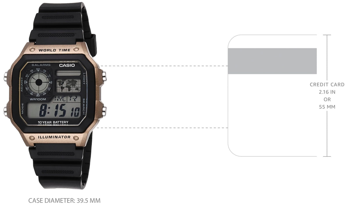 Casio Men's 10-Year Battery Japanese Quartz Watch with Resin Strap, Black, 21 (Model: AE-1200WH-5AVCF) 🍁 All In One Marketplace Canada