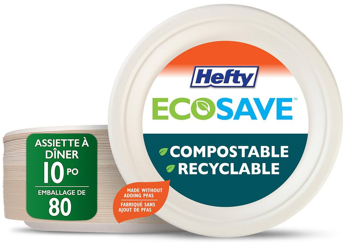 Hefty ECOSAVE Compostable Disposable Paper Plates Dinner 10", 80 Count 🍁 All In One Marketplace Canada