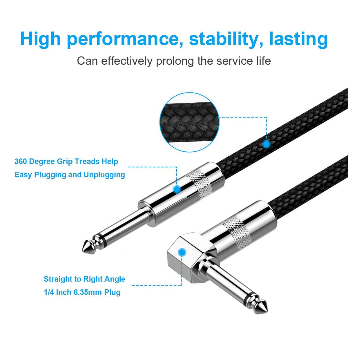 Guitar Cable 10ft New bee Electric Instrument Cable Bass AMP Cord for Electric Guitar, Bass Guitar, Electric Mandolin, Pro Audio (Right Angle to Straight, Black) 🍁 All In One Marketplace Canada