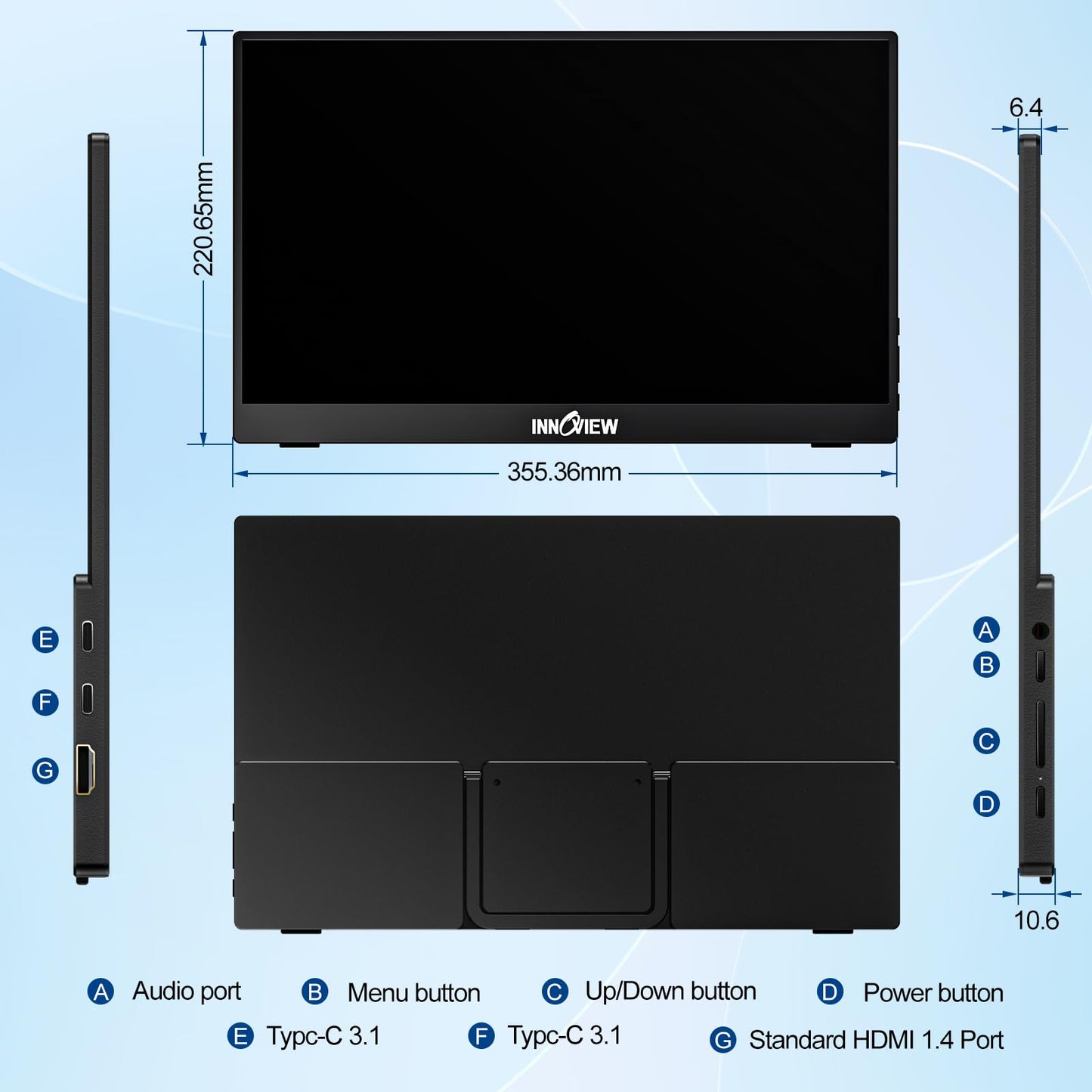 InnoView Portable Monitor 15.6" 1080P Portable Monitor for Laptop with Protective Sleeve Built-in 90° Adjustable Stand USB C HDMI Ultra-Slim Laptop Screen Extender for MacBook Phone PS Xbox Switch 🍁 All In One Marketplace Canada