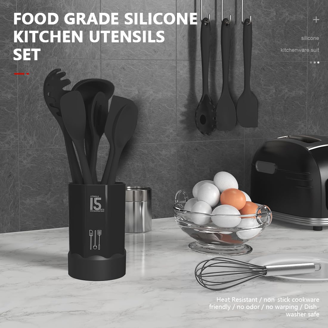Silicone Cooking Utensils Set - 446°F Heat Resistant Kitchen Utensils,Turner Tongs,Spatula,Spoon,Brush,Whisk,Kitchen Utensil Gadgets Tools Set for Nonstick Cookware,Dishwasher Safe (BPA Free) 🍁 All In One Marketplace Canada