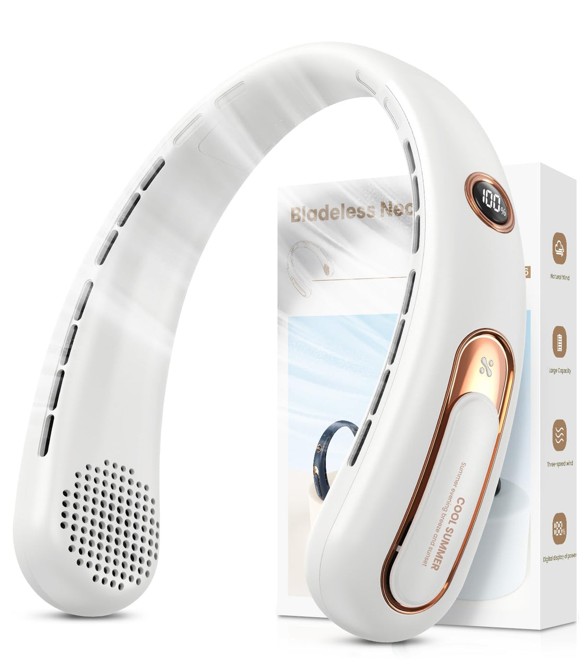 Neck Fan, Hands Free Bladeless Portable Neck Fan, 4000mAh USB Rechargeable Battery Fan, 3 Speed Personal Cooling Fan with 360° Airflow - for Hot Flashes Home Office Travel Outdoor Sports (White) 🍁 All In One Marketplace Canada