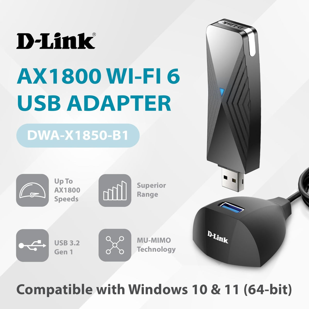 D-Link USB WiFi 6 Adapter AX1800 USB 3.0 Dual Band Long Range MU-MIMO Wireless Internet Network for Desktop PC Laptop Windows (DWA-X1850-B1-CA) 🍁 All In One Marketplace Canada