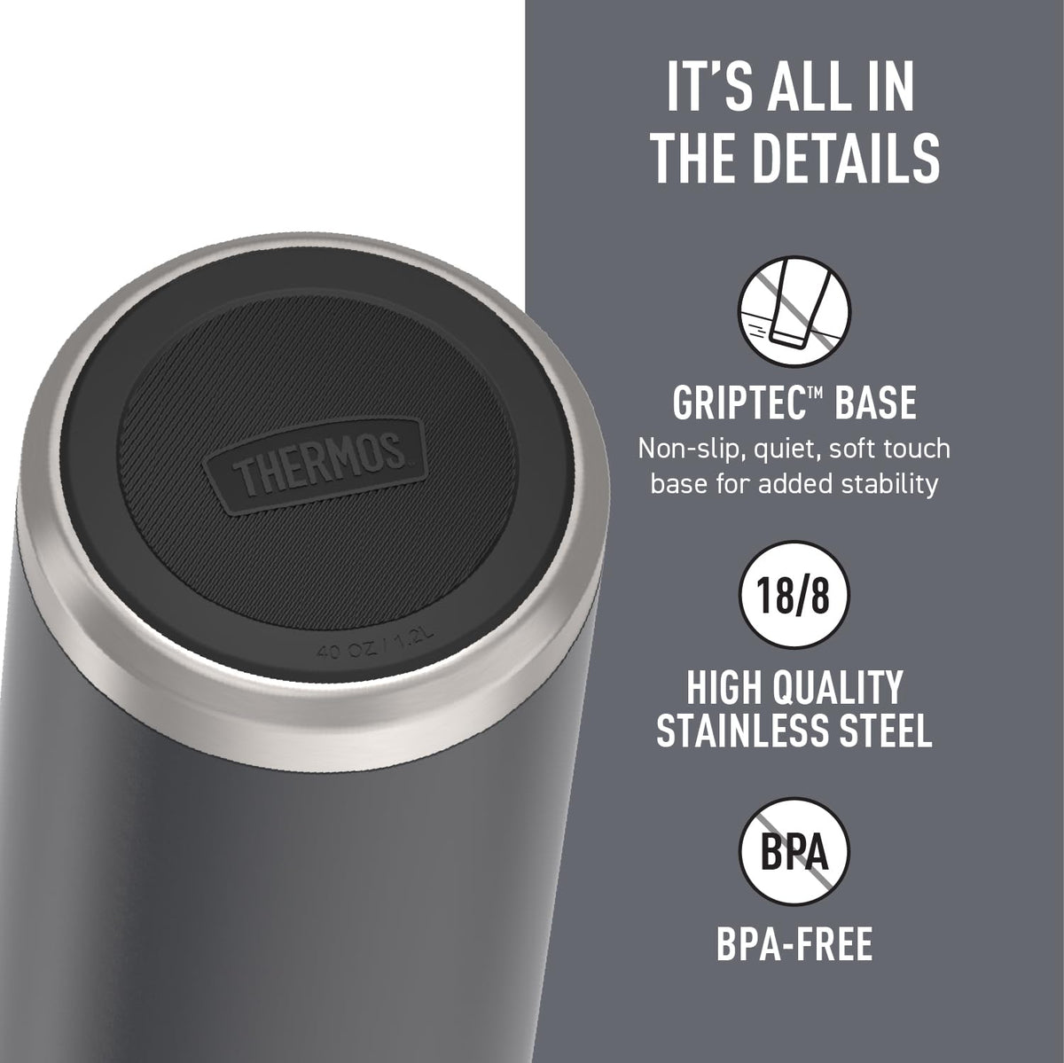 THERMOS, ICON Series, Stainless Steel Beverage Bottle, Granite, 1.2 L 🍁 All In One Marketplace Canada