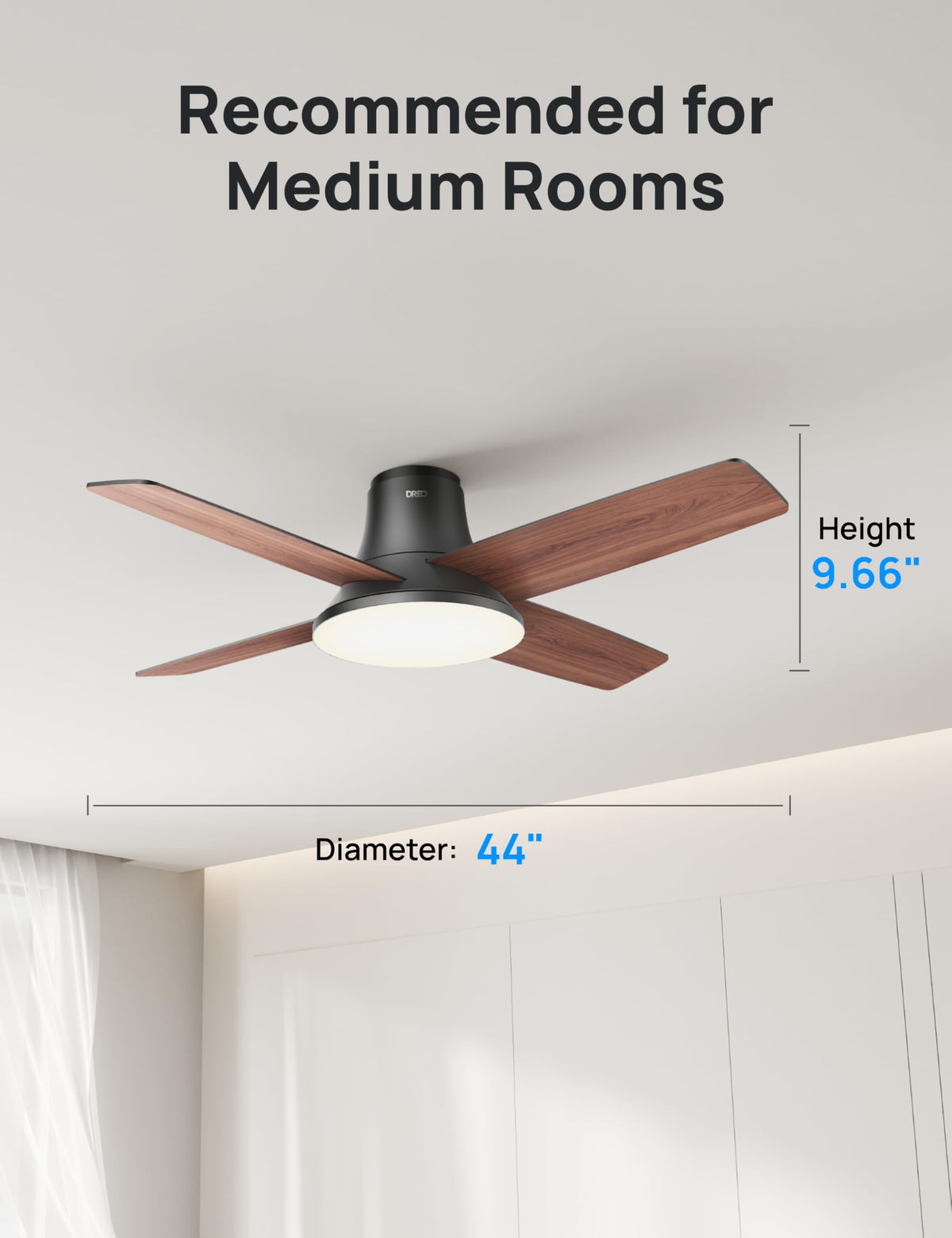 Dreo Ceiling Fans with Lights, 12 Speeds & 3 Fan Modes, Quiet DC Motor, Low Profile Easy to Install, Flush Mount Smart Ceiling Fan with Dimmable LED, 12H Timer for Bedroom, Remote, Black, 44'' 🍁 All In One Marketplace Canada