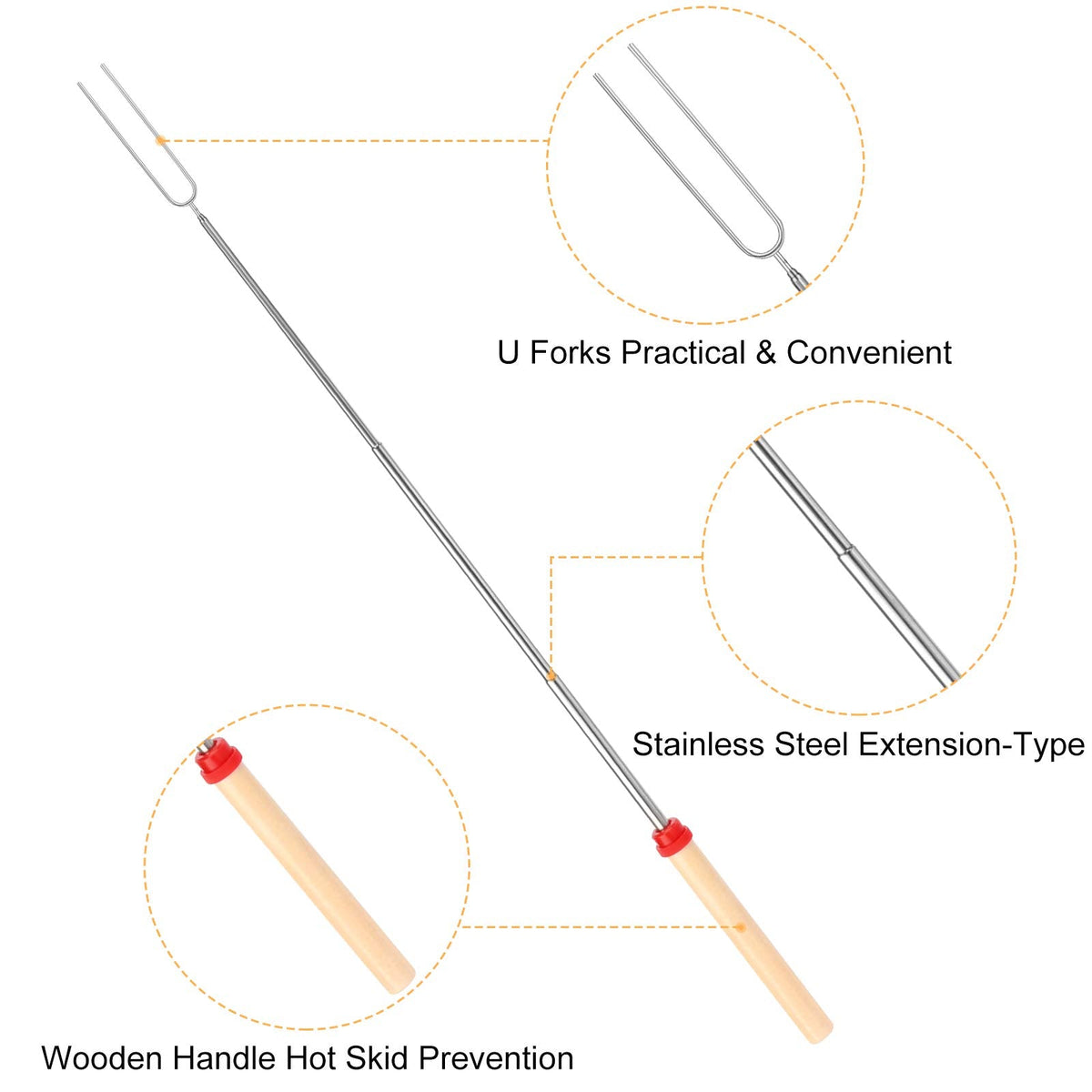 Marshmallow Roasting Sticks, Telescoping Smores Sticks for Open Fire Pit, 32 Inch Long Marshmallow Toasting Barbecue Forks Smores Skewers for Campfire Camping Hotdog Hot Dog Bonfire Grill, 5 Pack 🍁 All In One Marketplace Canada