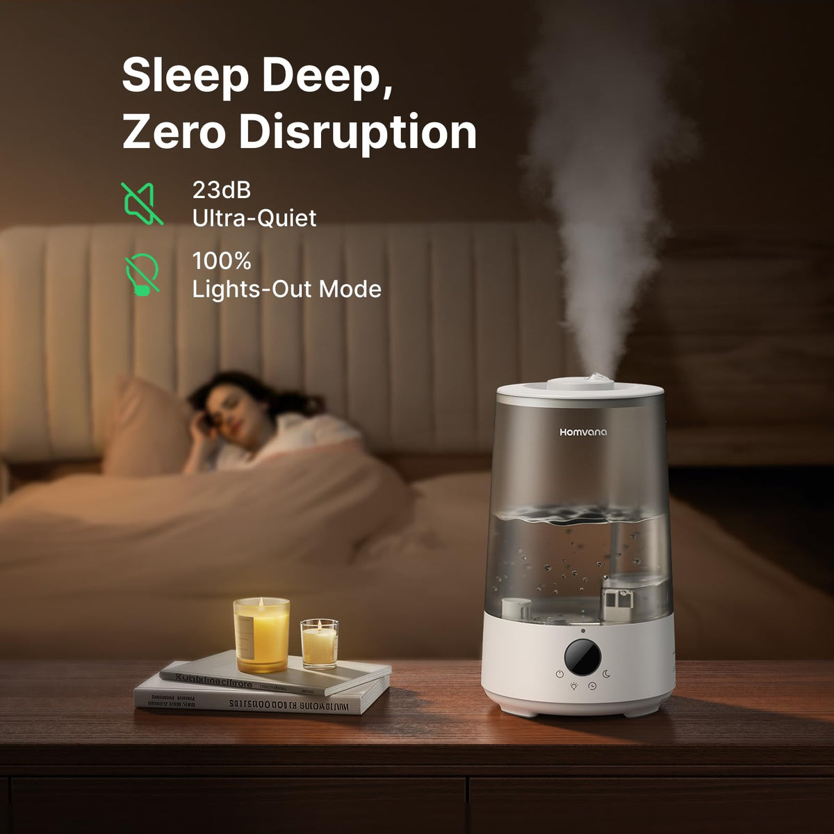 Homvana Humidifiers for Bedroom Home, 3.6 L Cool Mist Top-Fill 34H Super Long Time, Quiet 16dB, Baby Humidifier, Oil Diffuser Large, Plants, Nursery, Office BPA FREE, 7 Color Light (Grey) 🍁 All In One Marketplace Canada