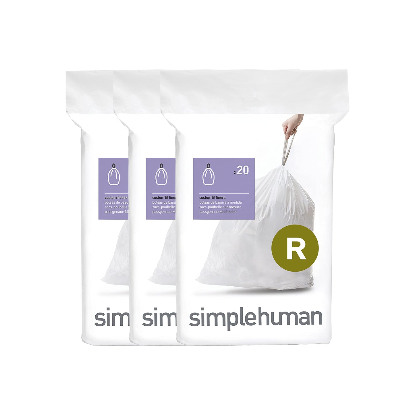 simplehuman Code R 60 Count, Dispenser Pack Custom Fit Liners, Drawstring Trash Bags, 10L / 2.6 Gallons, White 🍁 All In One Marketplace Canada