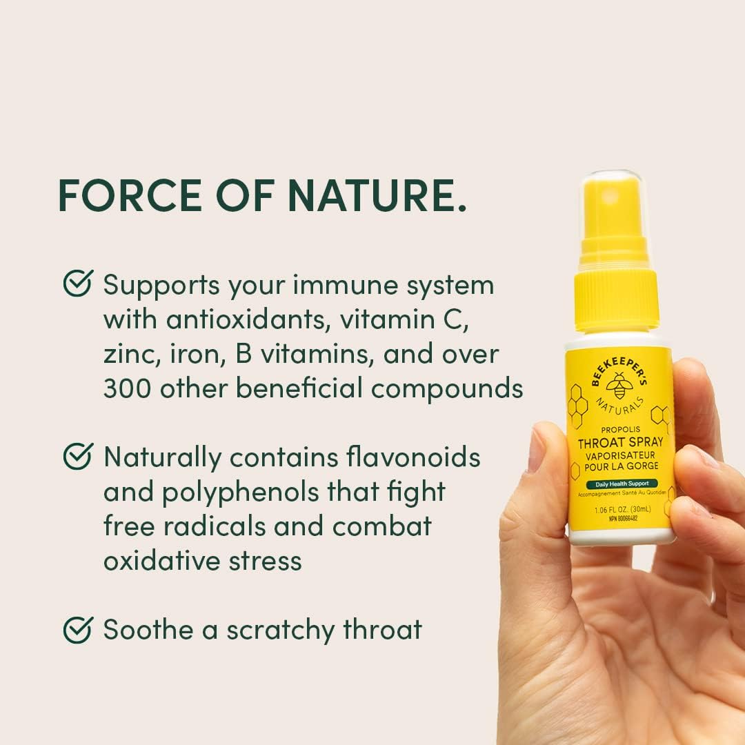 BEEKEEPER'S NATURALS Propolis Throat Spray - 85mg Bee Propolis Extract - Natural Immune Support, Sore Throat Relief & Antioxodant Support - Antioxidants, Keto, Paleo, Gluten-Free 1.06 oz (Pack of 2) 🍁 All In One Marketplace Canada