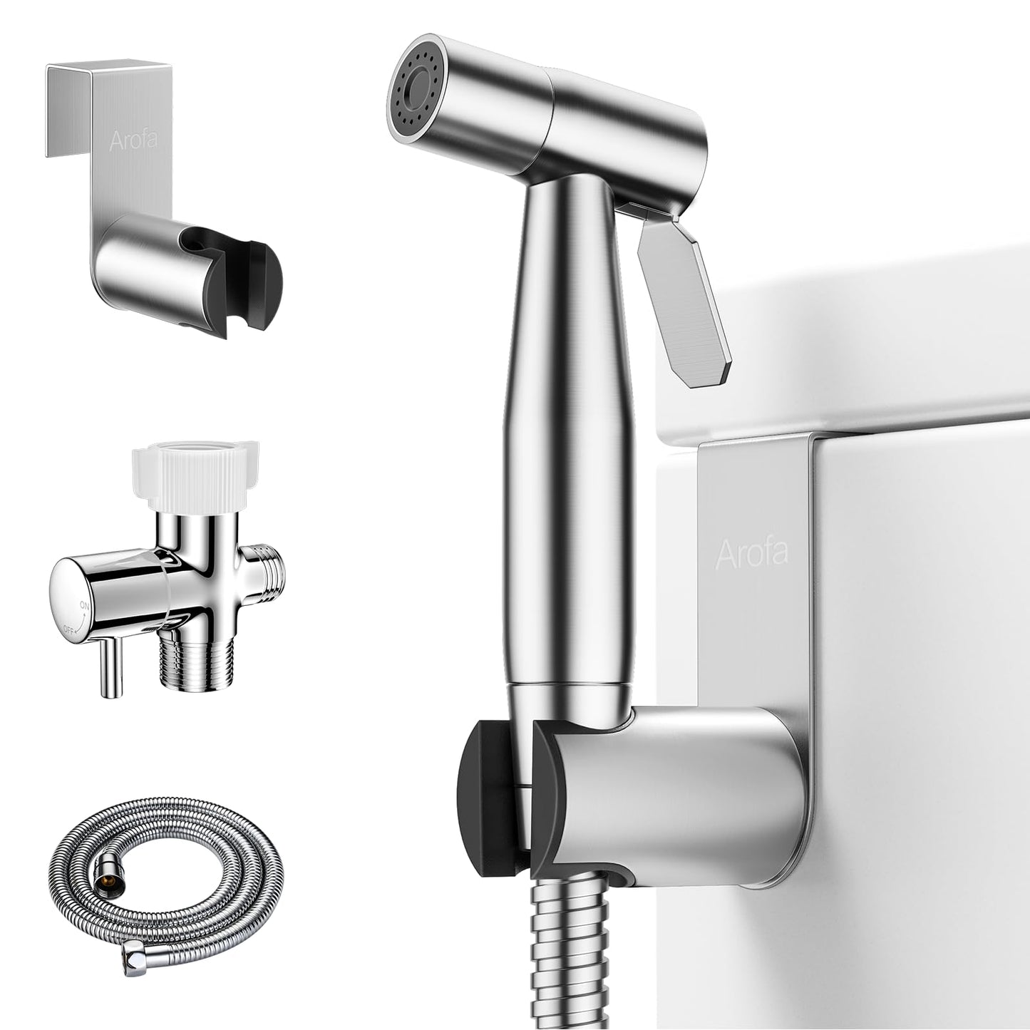 Arofa Handheld Bidet Sprayer for Toilet-Adjustable Water Pressure Control with Bidet Hose for Feminine Wash, Stainless Steel Brushed Nickel Cloth Diaper Bidet Toilet Sprayer for Baby Wash 🍁 All In One Marketplace Canada