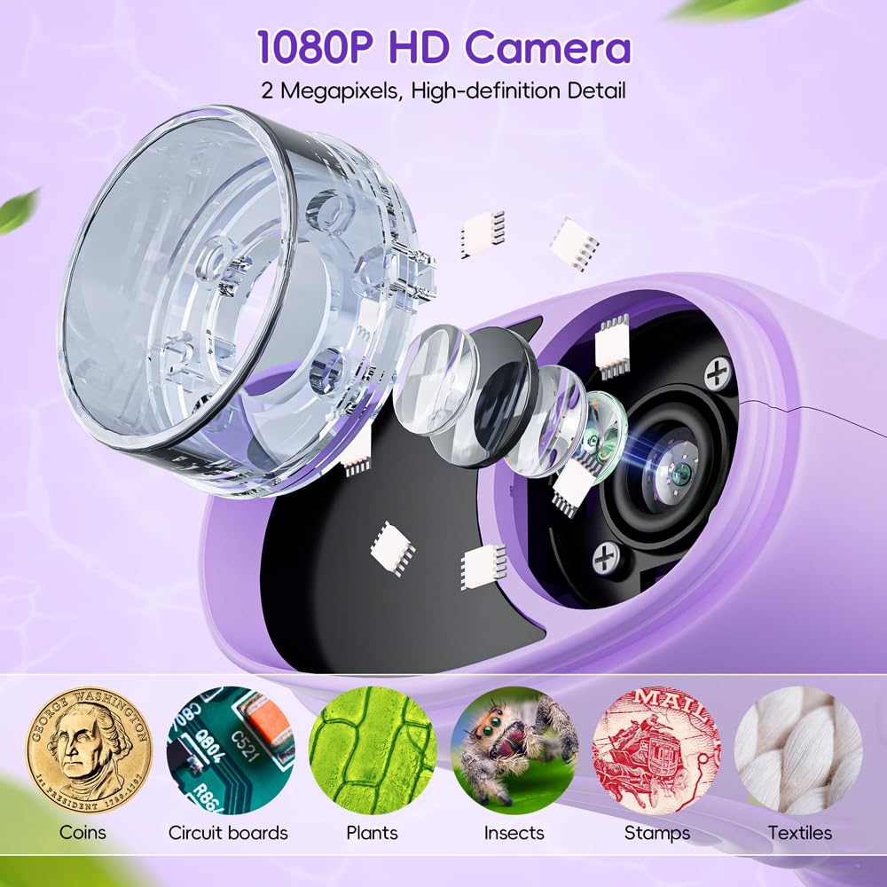 Temodu Kids Microscope 2.0" Screen 1000X Digital Microscope for Kids, Mini Pocket Handheld Microscopes for Children Birthday Festival Gift, Science Education Fun Toys for Boys Girls Ages 4-12 (Purple) 🍁 All In One Marketplace Canada