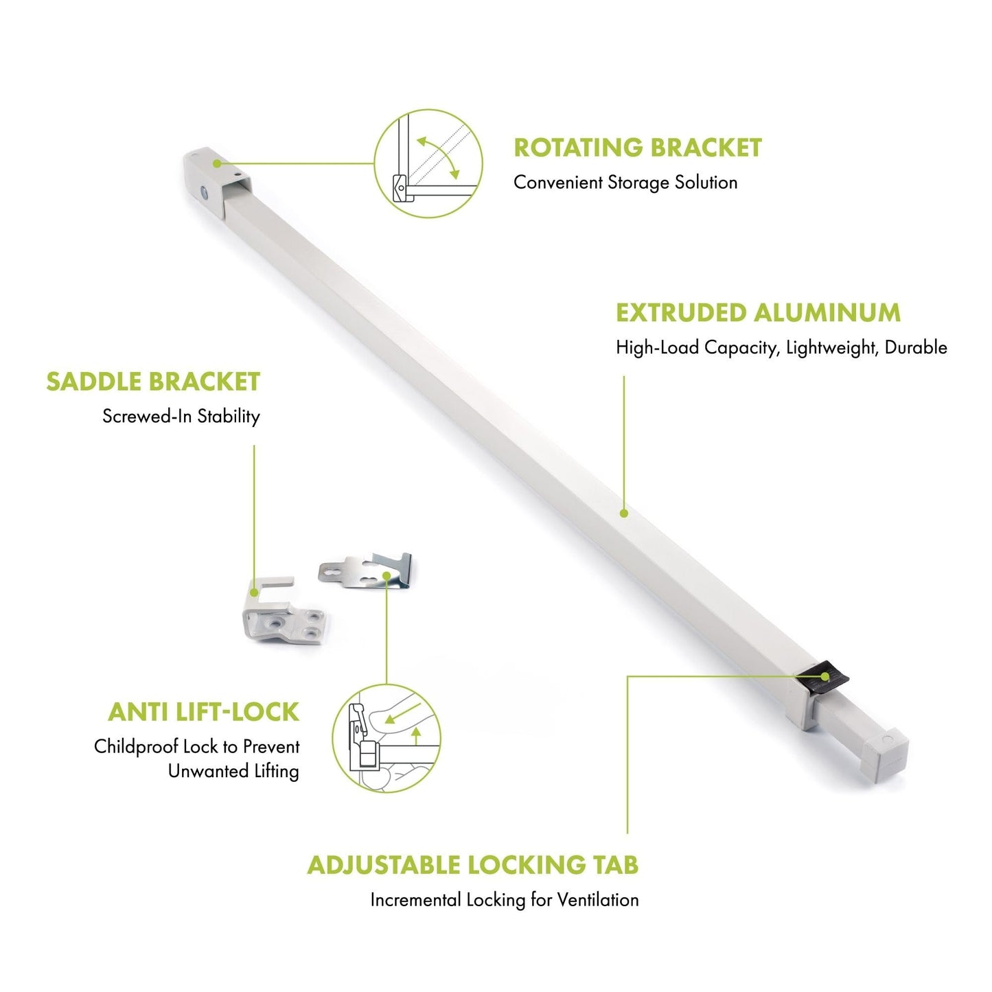 Ideal Security Sliding Patio Door Security Bar with Child-Proof Lock, Extendable, White (25.75-47.5 Inches) 🍁 All In One Marketplace Canada